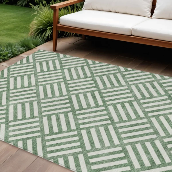 Thảm trải sàn giặt được 3m x 4,3m họa tiết hình học màu xanh lá và ngà