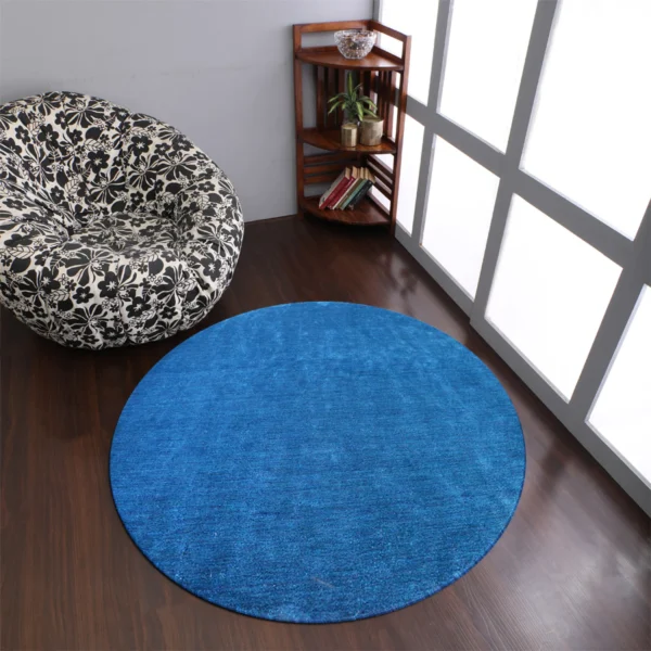 Thảm tròn lụa dệt thắt tay Rugsotic Carpets 3m x 3m màu trơn xanh