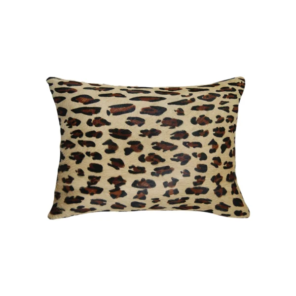 Bộ 2 gối tựa lưng da bò thật họa tiết da báo nâu đen 30cm x 50cm