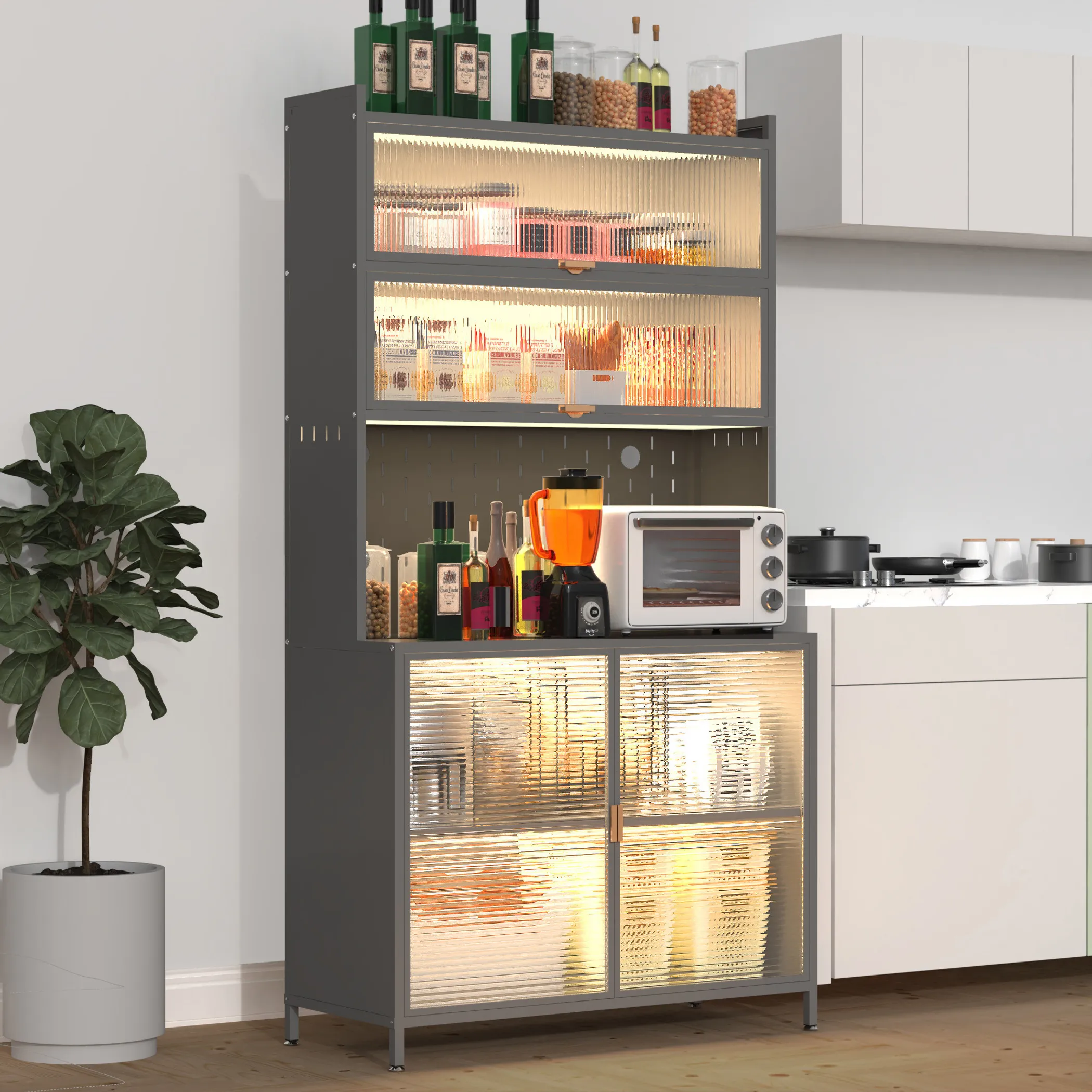 Tủ bày chén đĩa cửa vân nổi thép không gỉ hai cánh - Ảnh 5