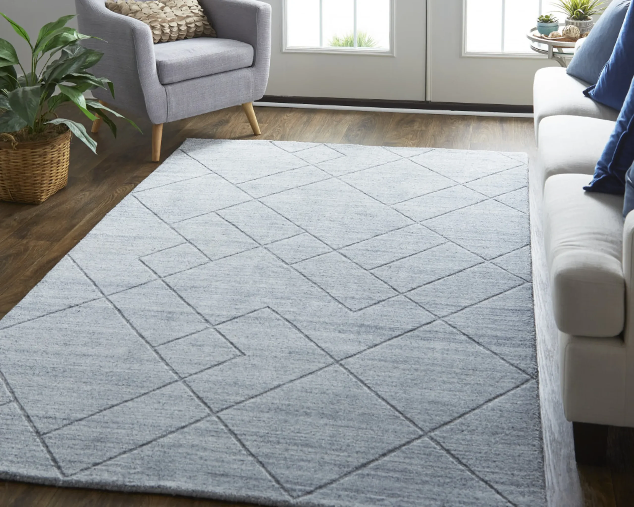 Thảm trải sàn dệt tay 2,4m x 3m kẻ sọc ngà bạc - Ảnh 4