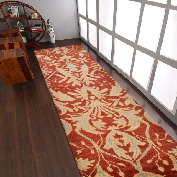 Thảm chạy hành lang len dệt thắt tay Rugsotic Carpets 0,75m x 3m họa tiết hoa