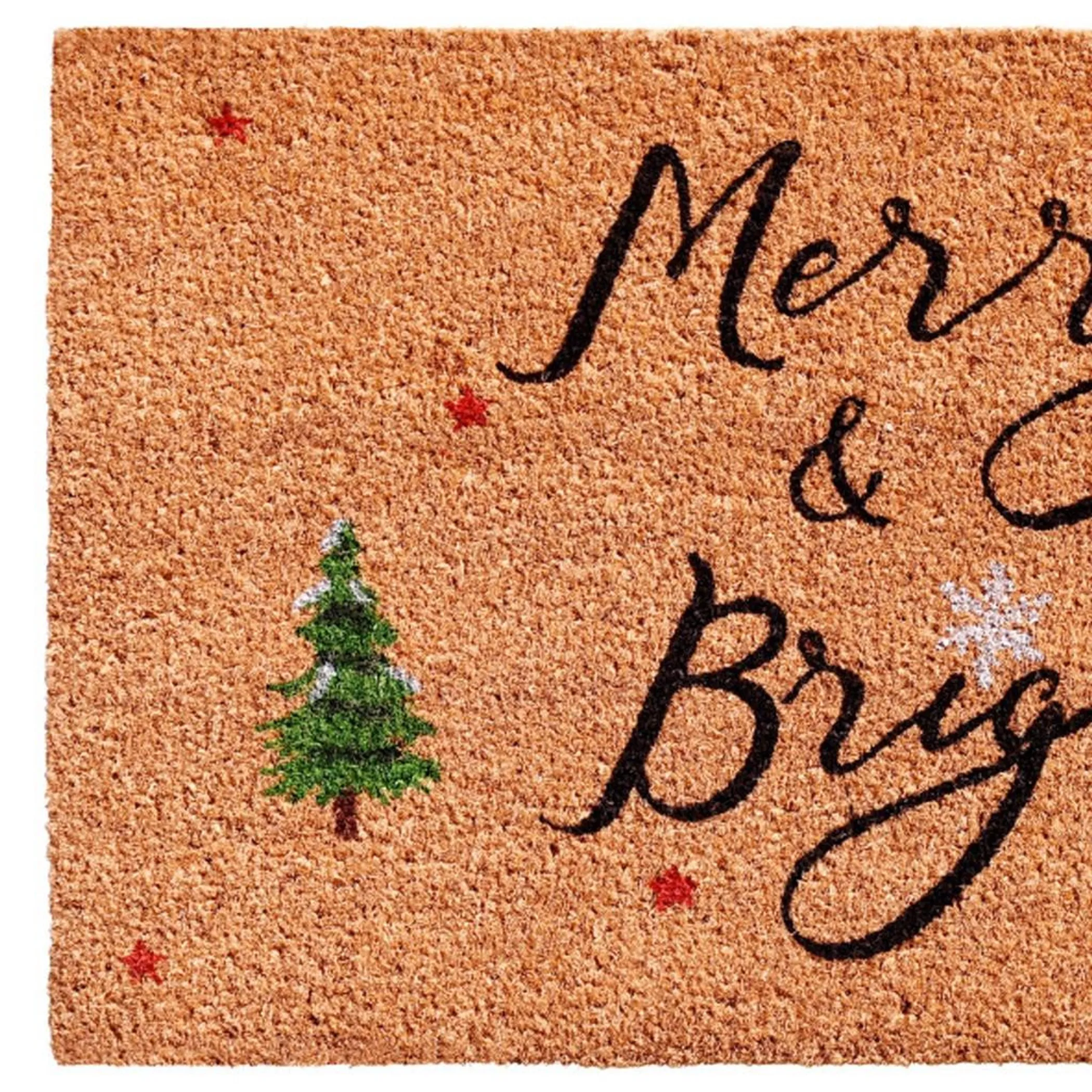 Thảm chùi chân xơ dừa Giáng sinh Merry and Bright 91cm x 183cm nâu đen xanh lá - Ảnh 3