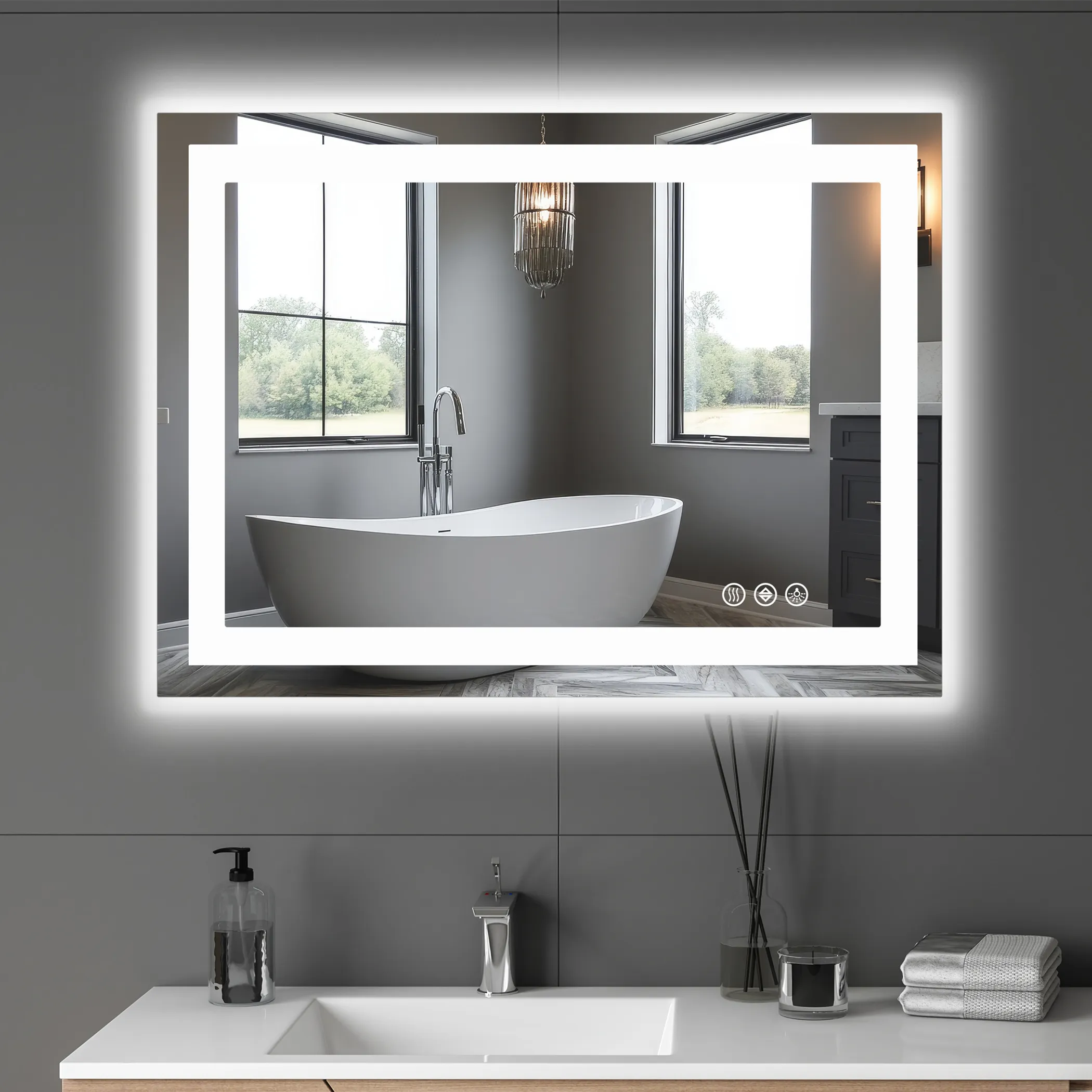 Gương phòng tắm không viền tích hợp đèn 51cm - Ảnh 4