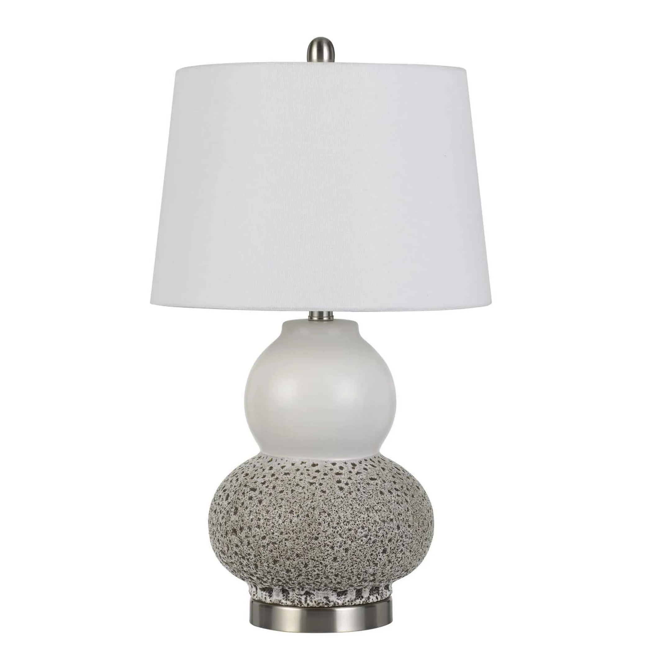 Bộ 2 đèn bàn kim loại bạc 61cm hai bóng, chụp cầu trắng - Ảnh 2