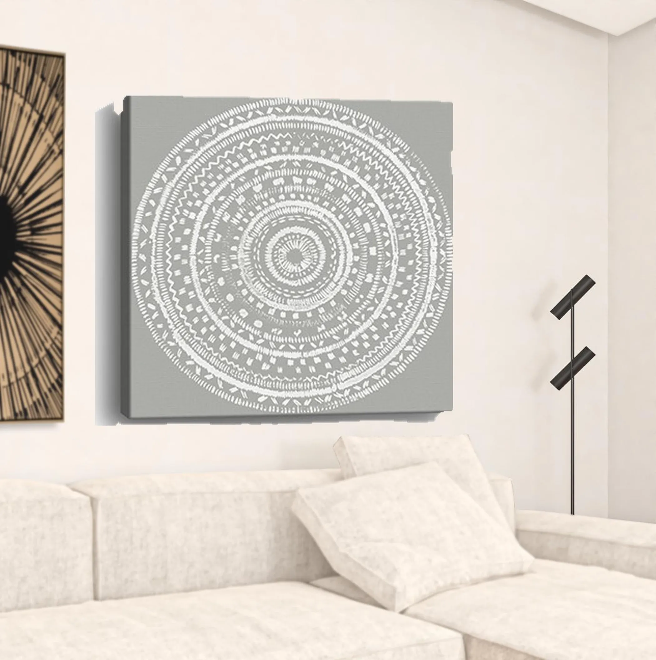 Tranh canvas mandala trắng phong cách boho không khung - Ảnh 6