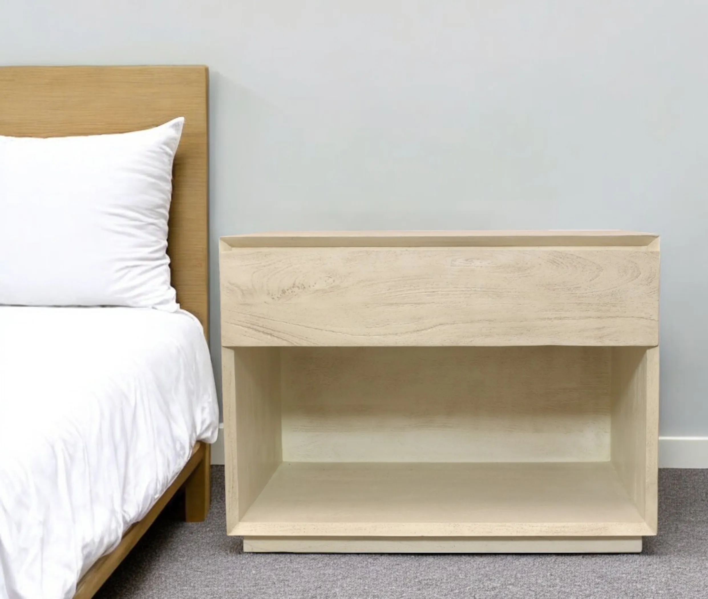Tủ đầu giường gỗ tự nhiên 1 ngăn kéo màu gỗ mộc 61cm