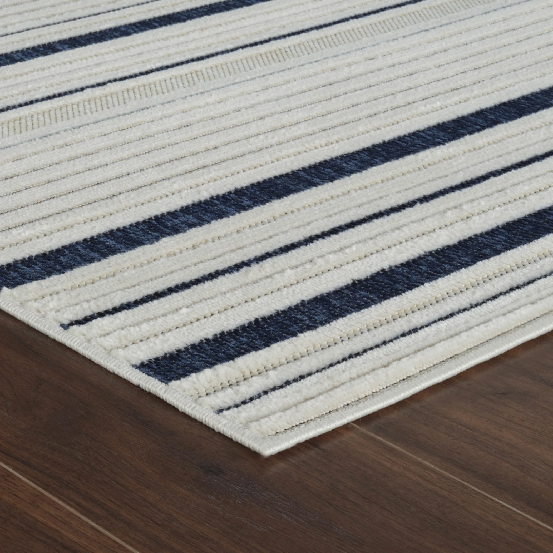 Thảm trải sàn 1,8m x 2,7m họa tiết kẻ sọc phong cách cũ kỹ màu xanh và kem - Ảnh 5