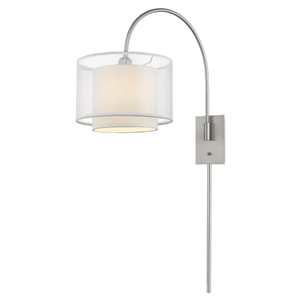 Đèn tường xoay Brella 1 bóng mạ niken xước, chụp vải hai tầng màu trắng tuyết