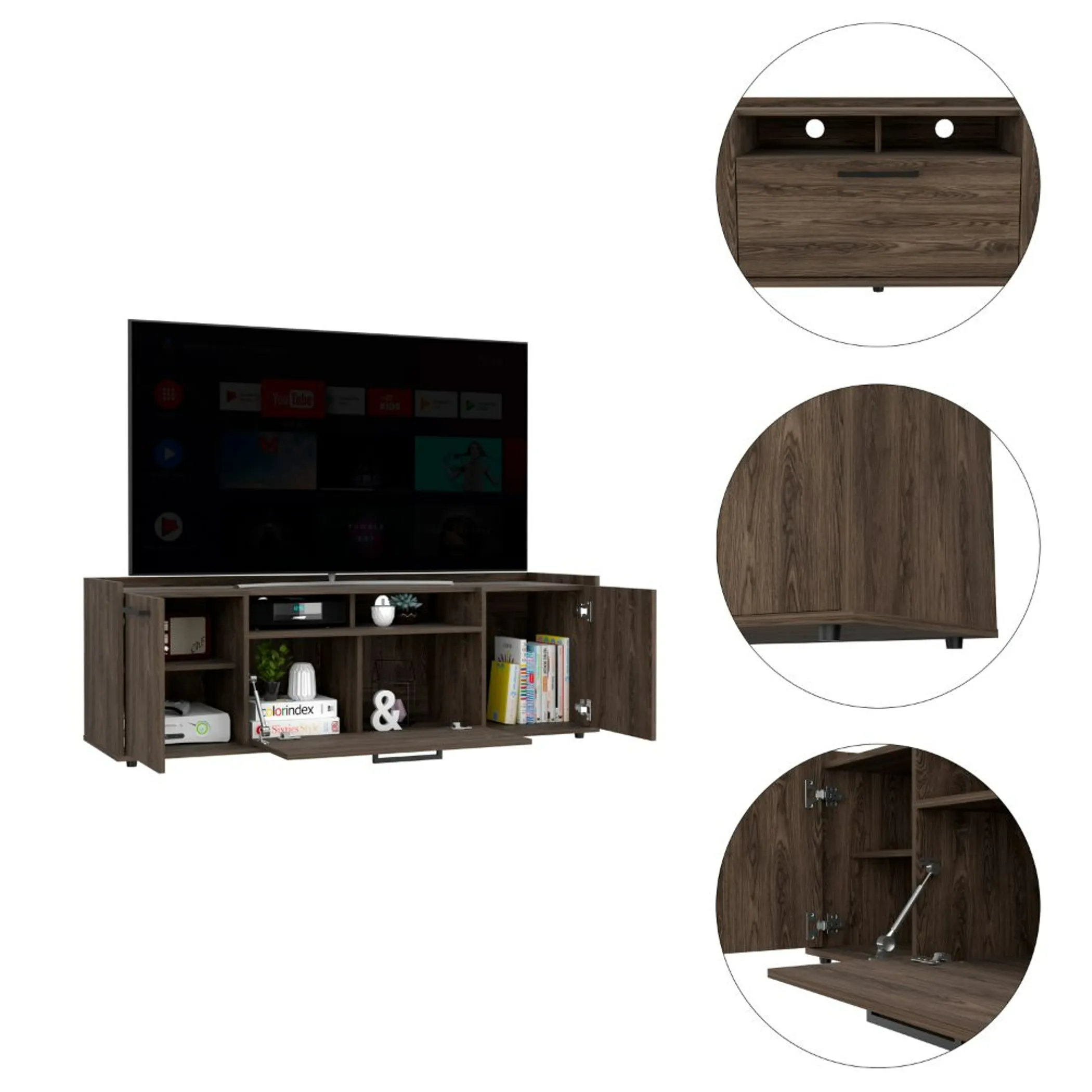 Kệ tivi Lyon cho tivi đến 55 inch, tủ hai cánh, màu gỗ óc chó sẫm - Ảnh 3