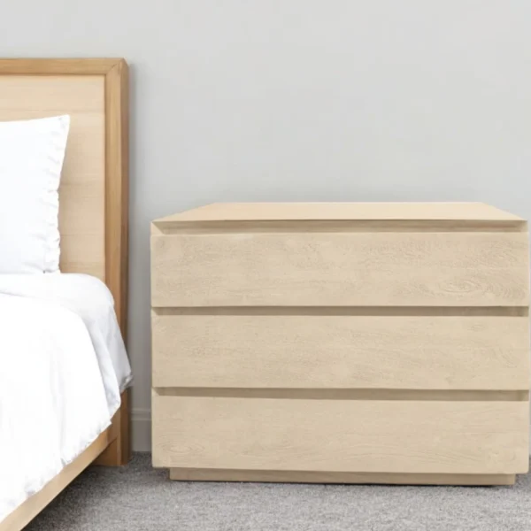 Tủ đầu giường gỗ tự nhiên 3 ngăn kéo màu gỗ mộc 61cm