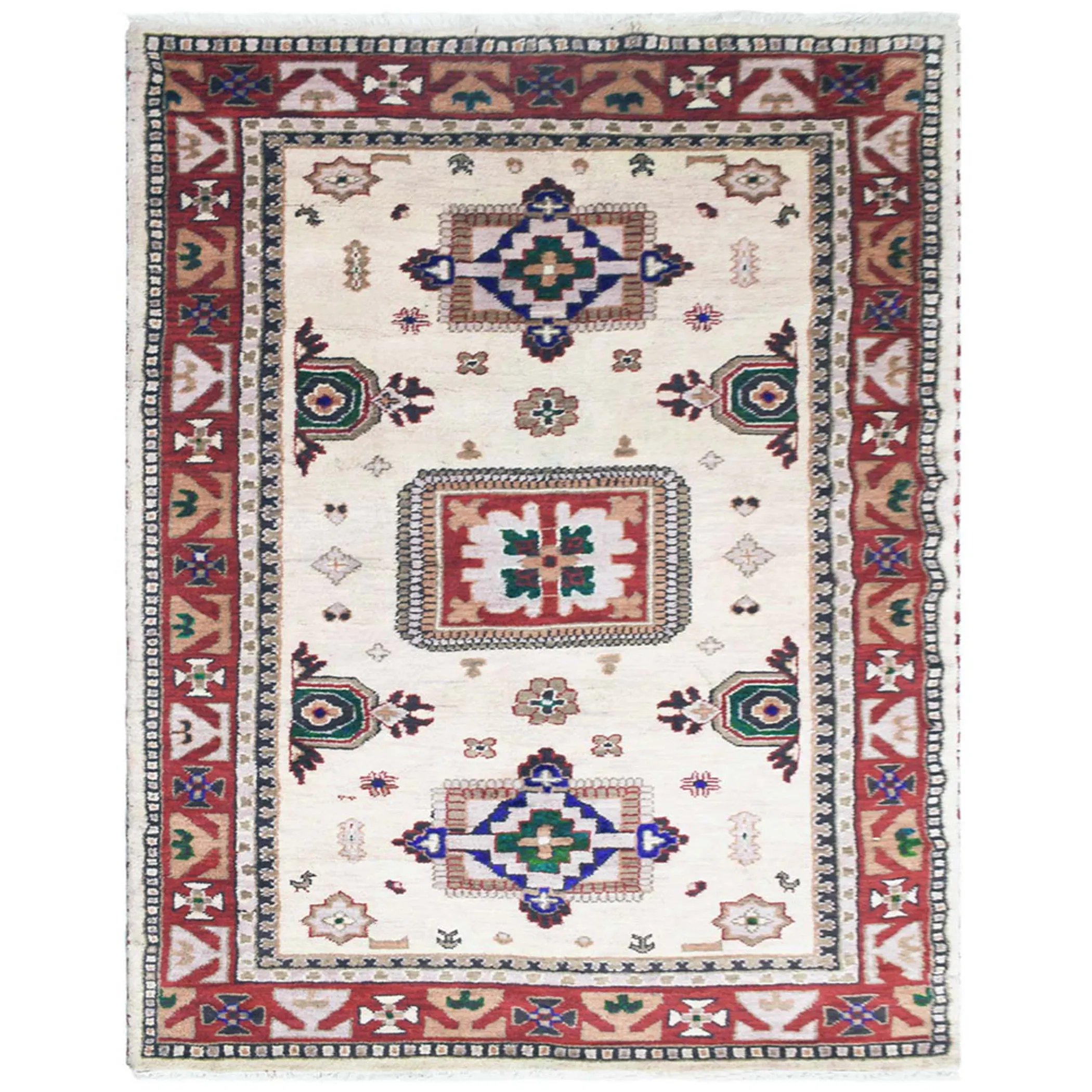 Thảm len pha lụa Afghan dệt thắt tay Rugsotic Carpets hoa văn Kazak - Ảnh 2