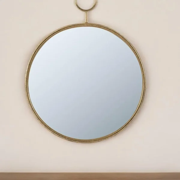 Gương trang trí tròn 71cm khung sắt màu vàng