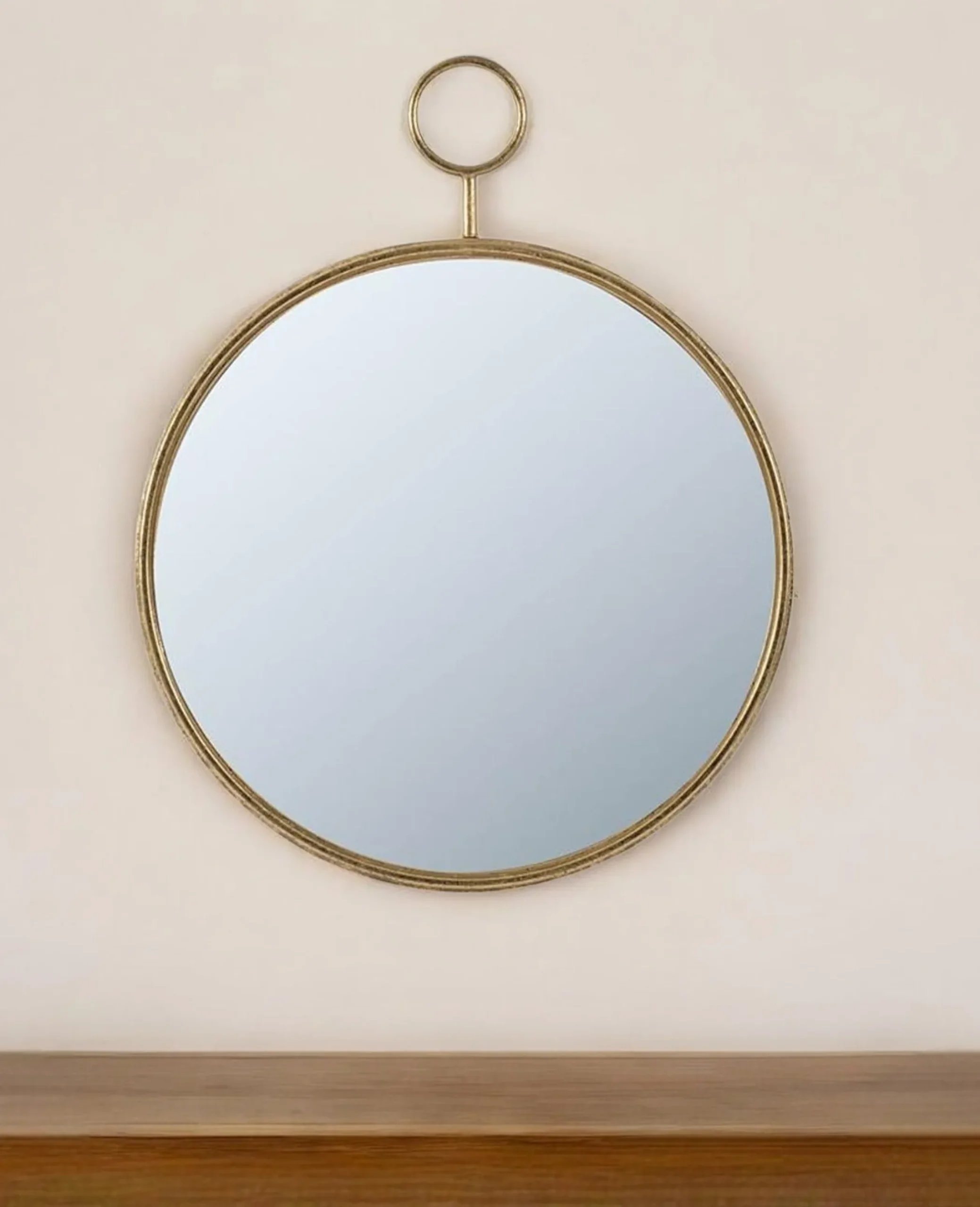 Gương trang trí tròn 71cm khung sắt màu vàng