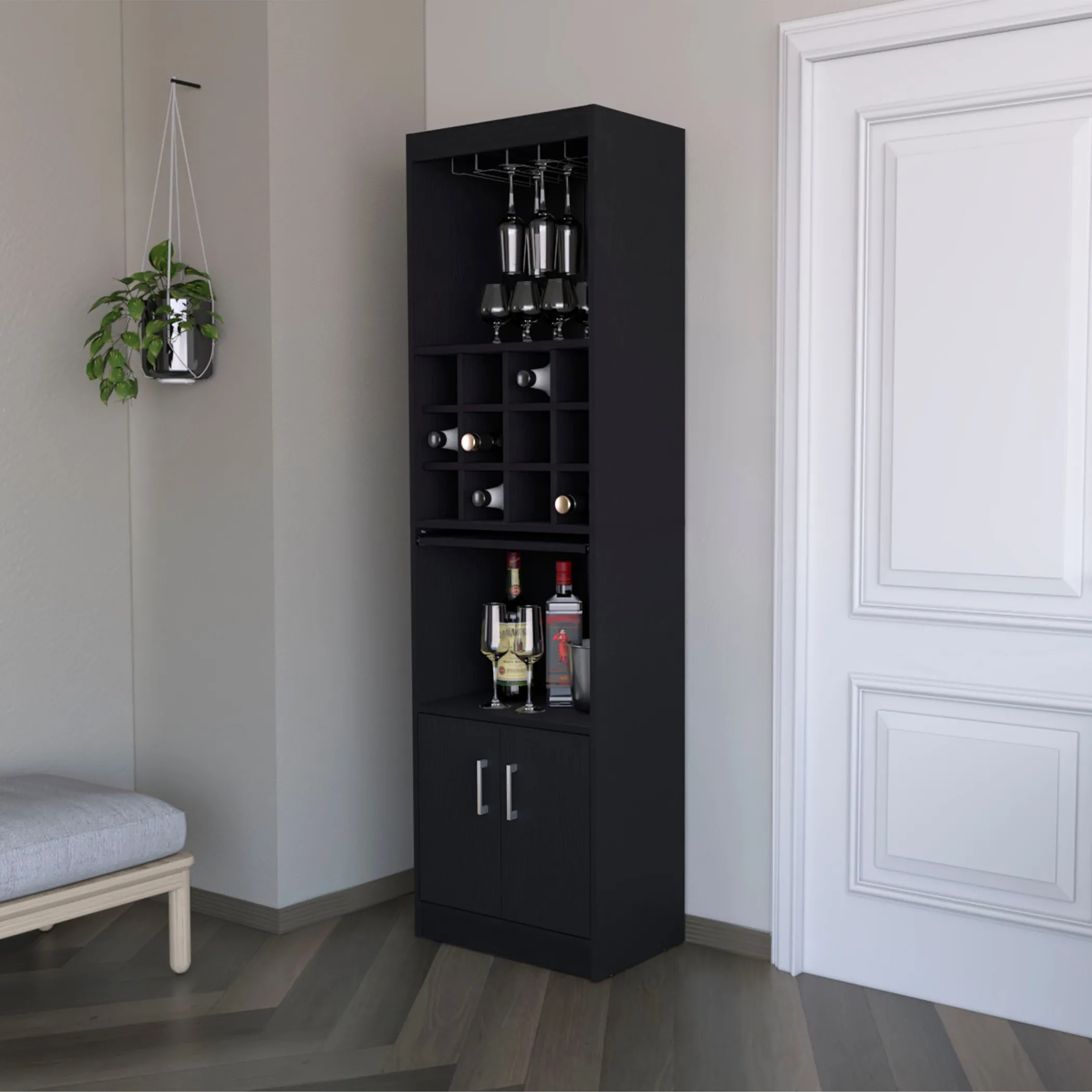 Tủ rượu gỗ màu đen 180cm hai cánh - Ảnh 6