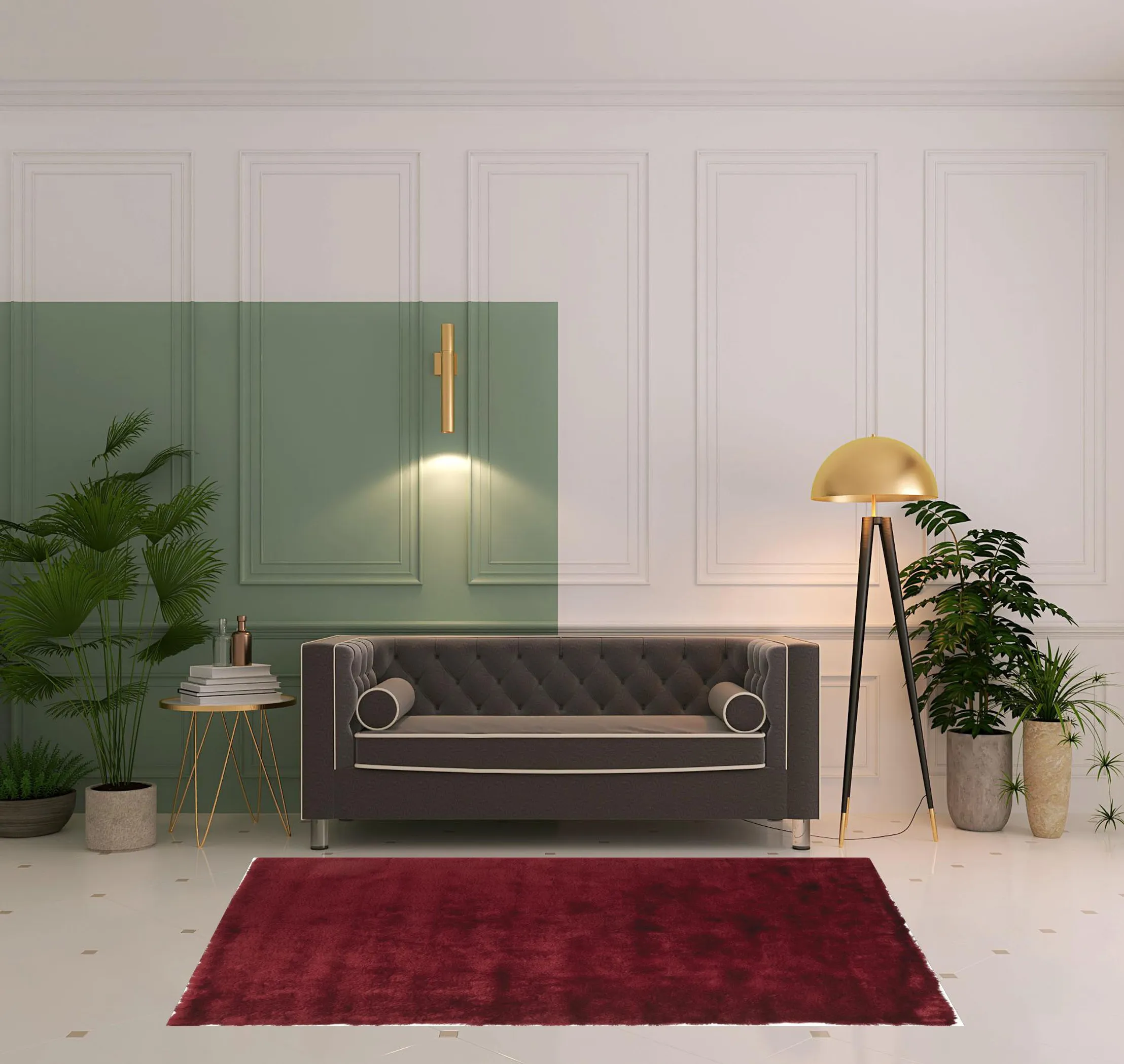 Thảm trải sàn lông xù chần thủ công 1,5m x 2,4m màu đỏ và tím - Ảnh 2