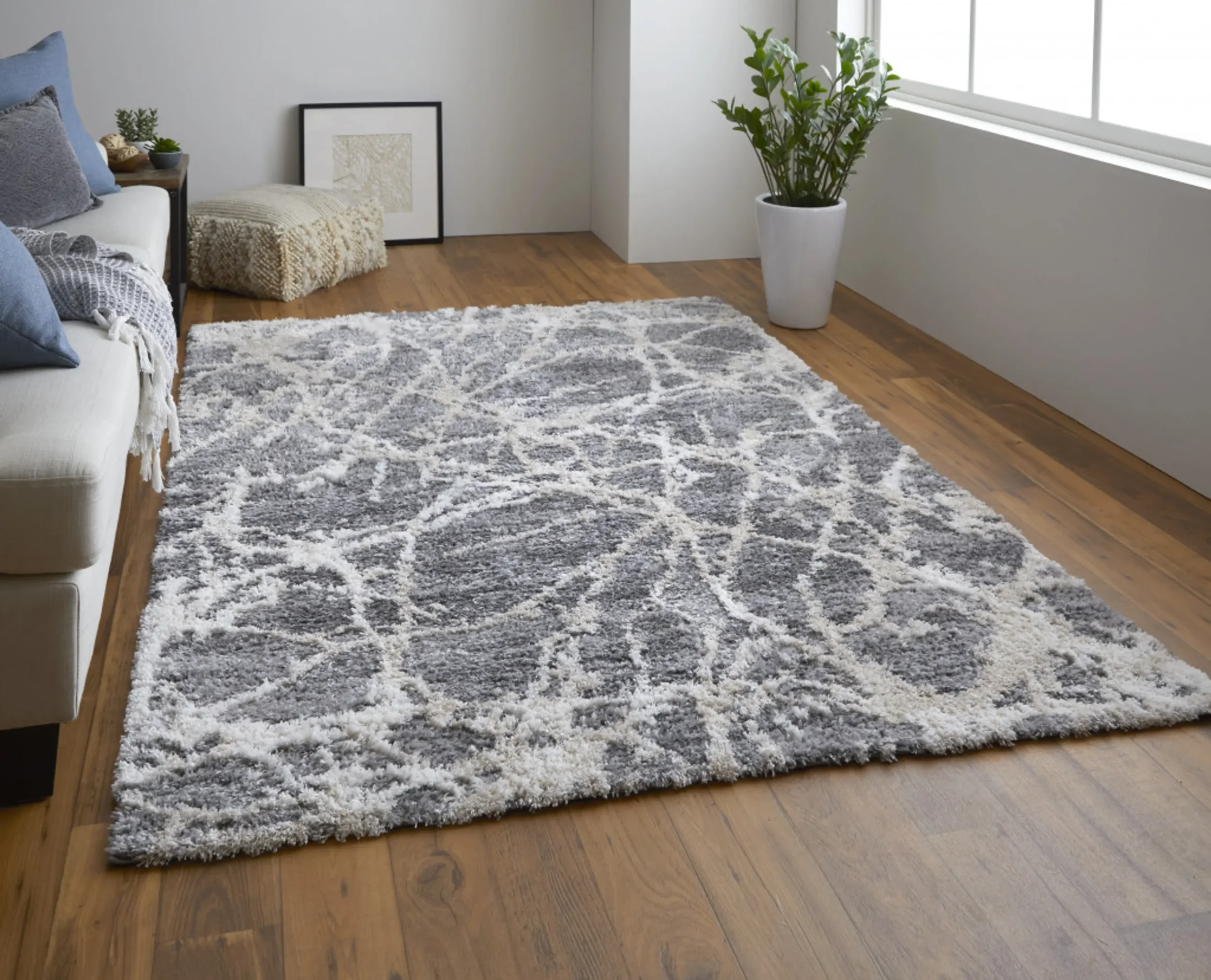Thảm trải sàn dệt máy chống bám bẩn 1,5m x 2,4m họa tiết trừu tượng xám ngà - Ảnh 5