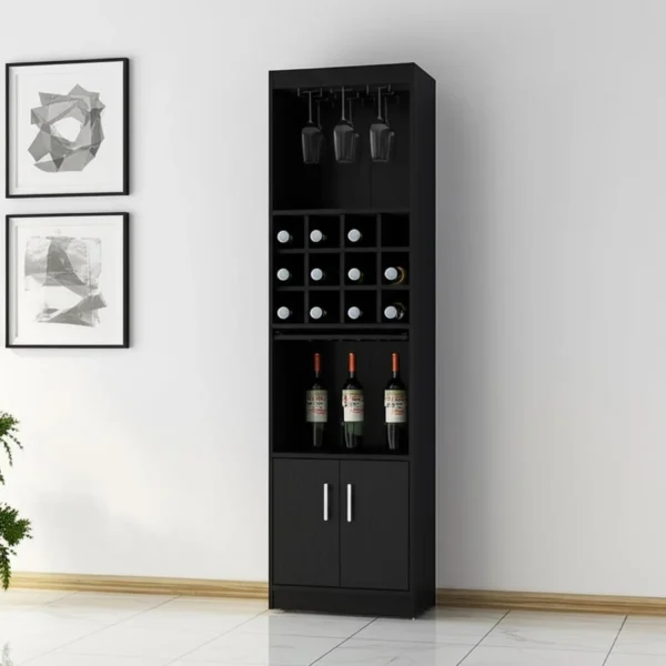 Tủ rượu gỗ màu đen 180cm hai cánh