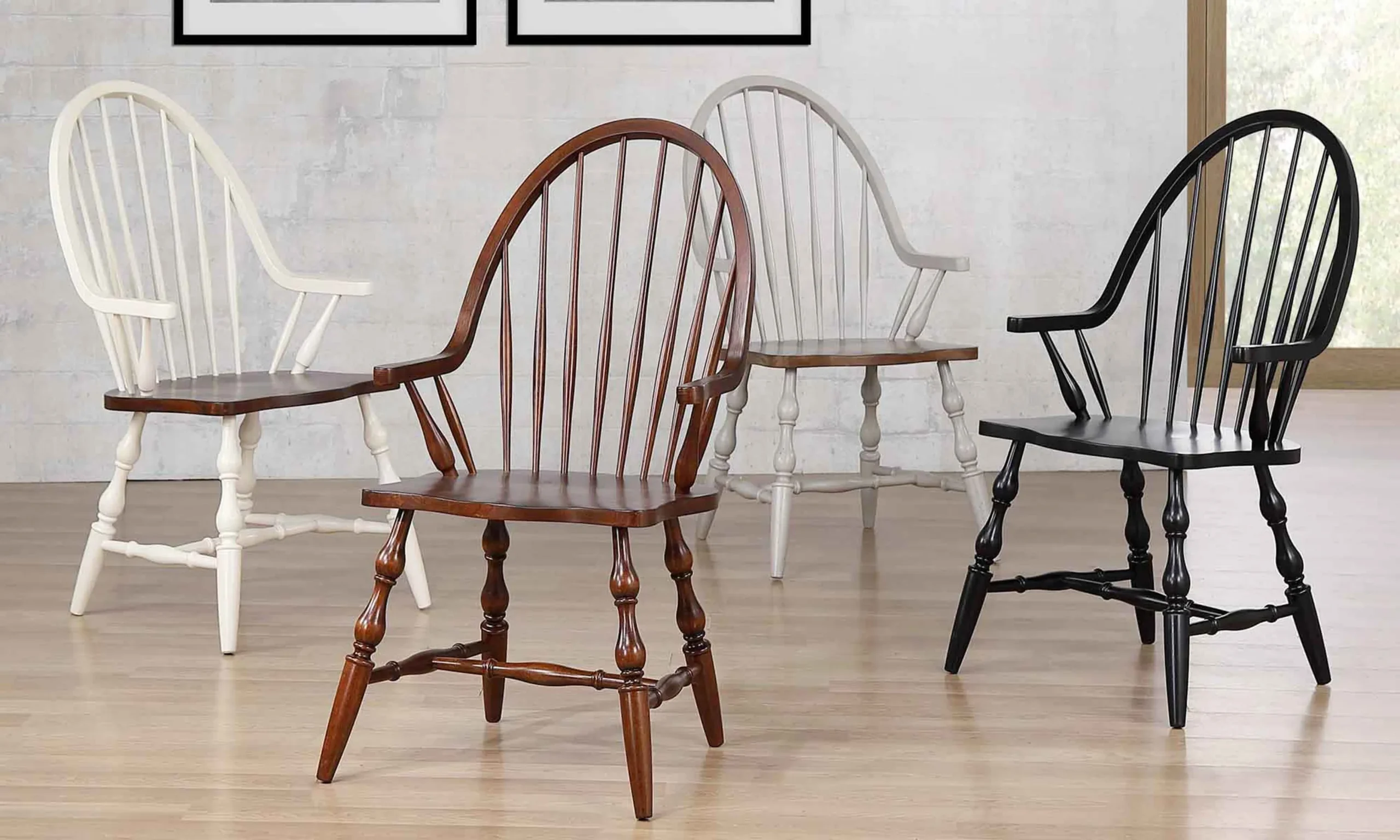 Ghế ăn có tay vịn lưng nan Windsor Sunset Trading Andrews màu trắng ngà cũ kỹ - Ảnh 2
