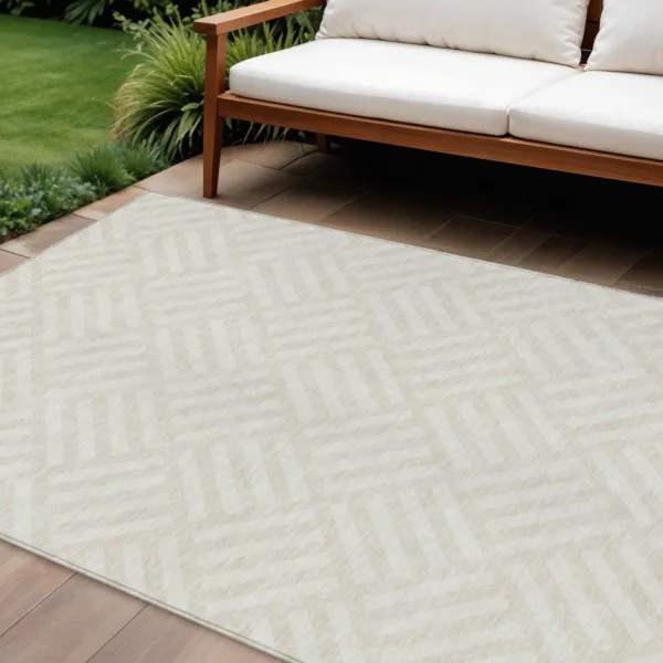 Thảm trải sàn giặt được 3m x 4,3m họa tiết hình học màu ngà và be