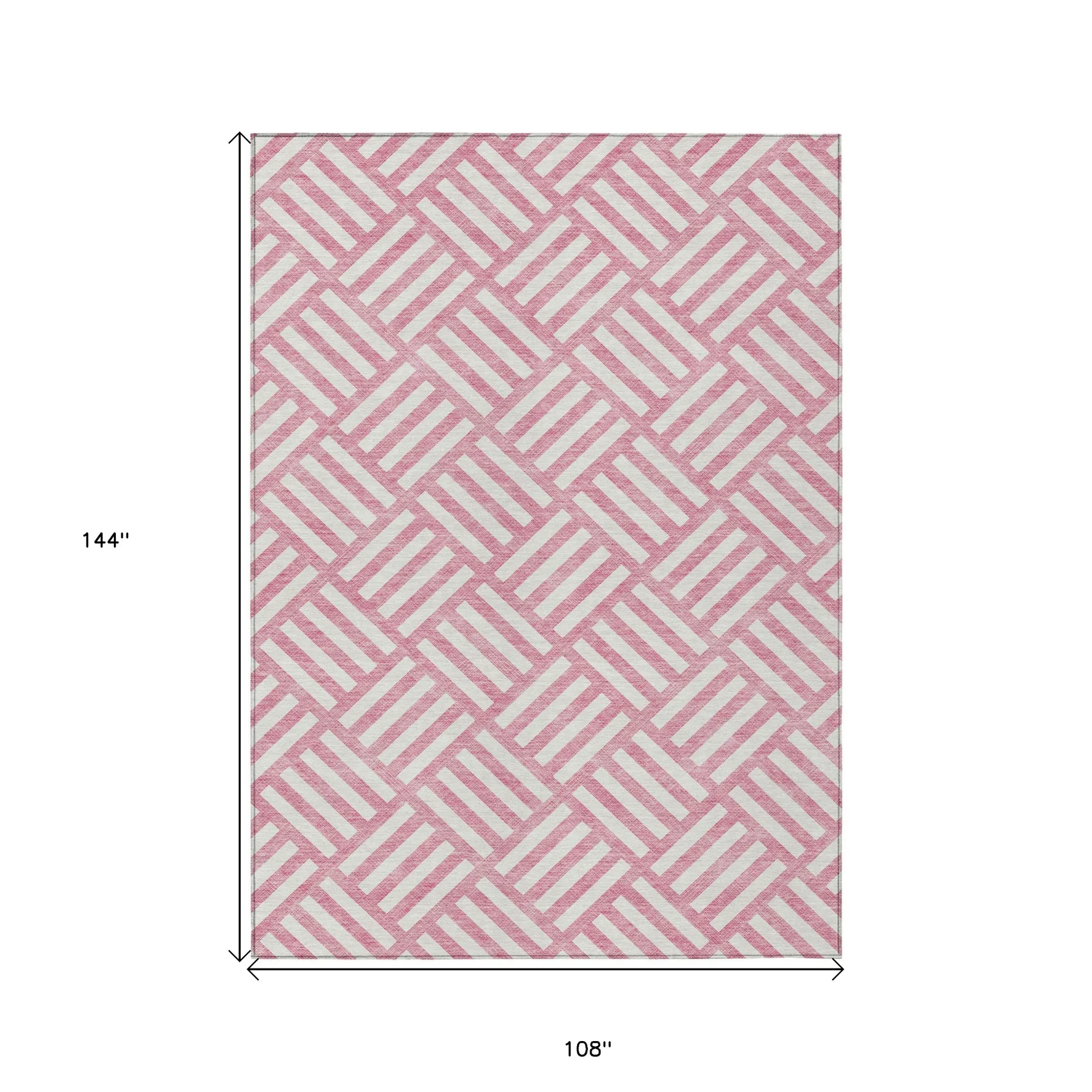 Thảm trải sàn giặt được 2,7m x 3,7m họa tiết hình học màu hồng và ngà - Ảnh 3