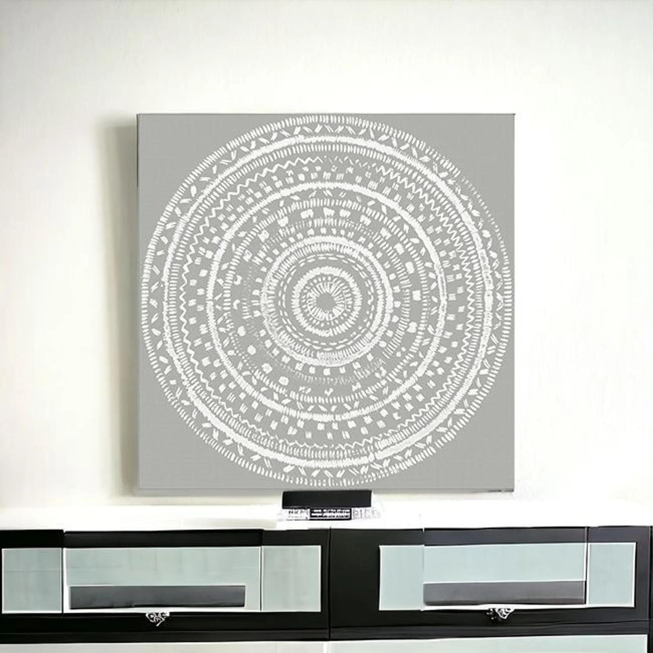 Tranh canvas mandala trắng phong cách boho không khung - Ảnh 2