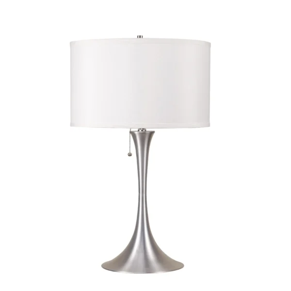 Đèn ngủ để bàn kim loại màu bạc chụp trắng 71cm