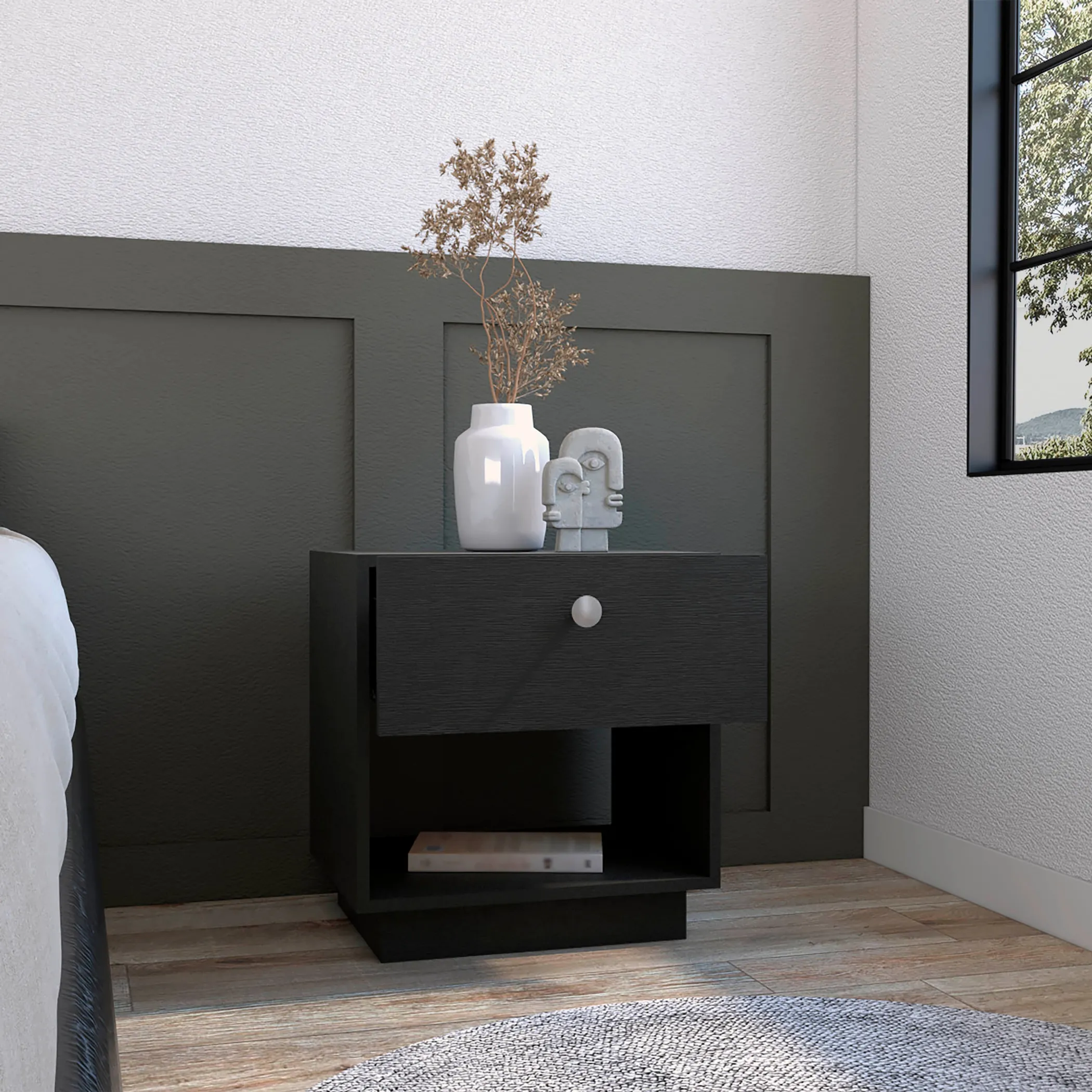 Tủ đầu giường 1 ngăn kéo gỗ công nghiệp màu đen 51cm - Ảnh 5