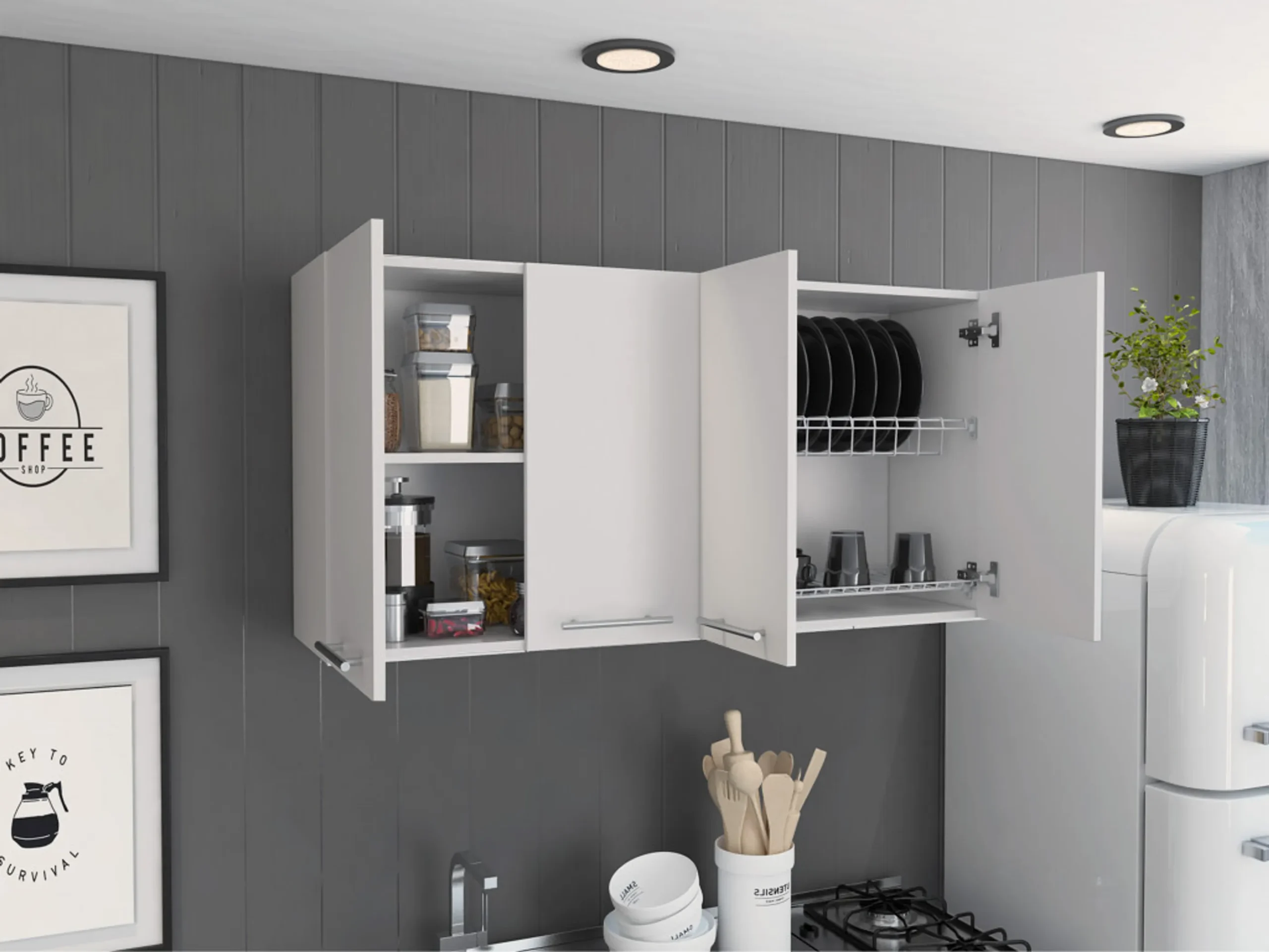 Tủ trang trí treo tường gỗ trắng rộng 119cm với bốn cánh - Ảnh 6