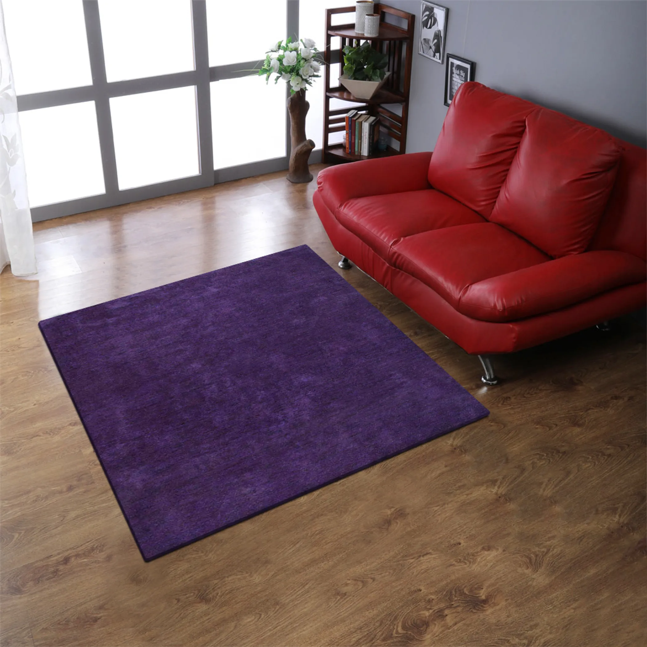 Thảm vuông lụa dệt thắt tay Rugsotic Carpets 3m x 3m màu trơn tím