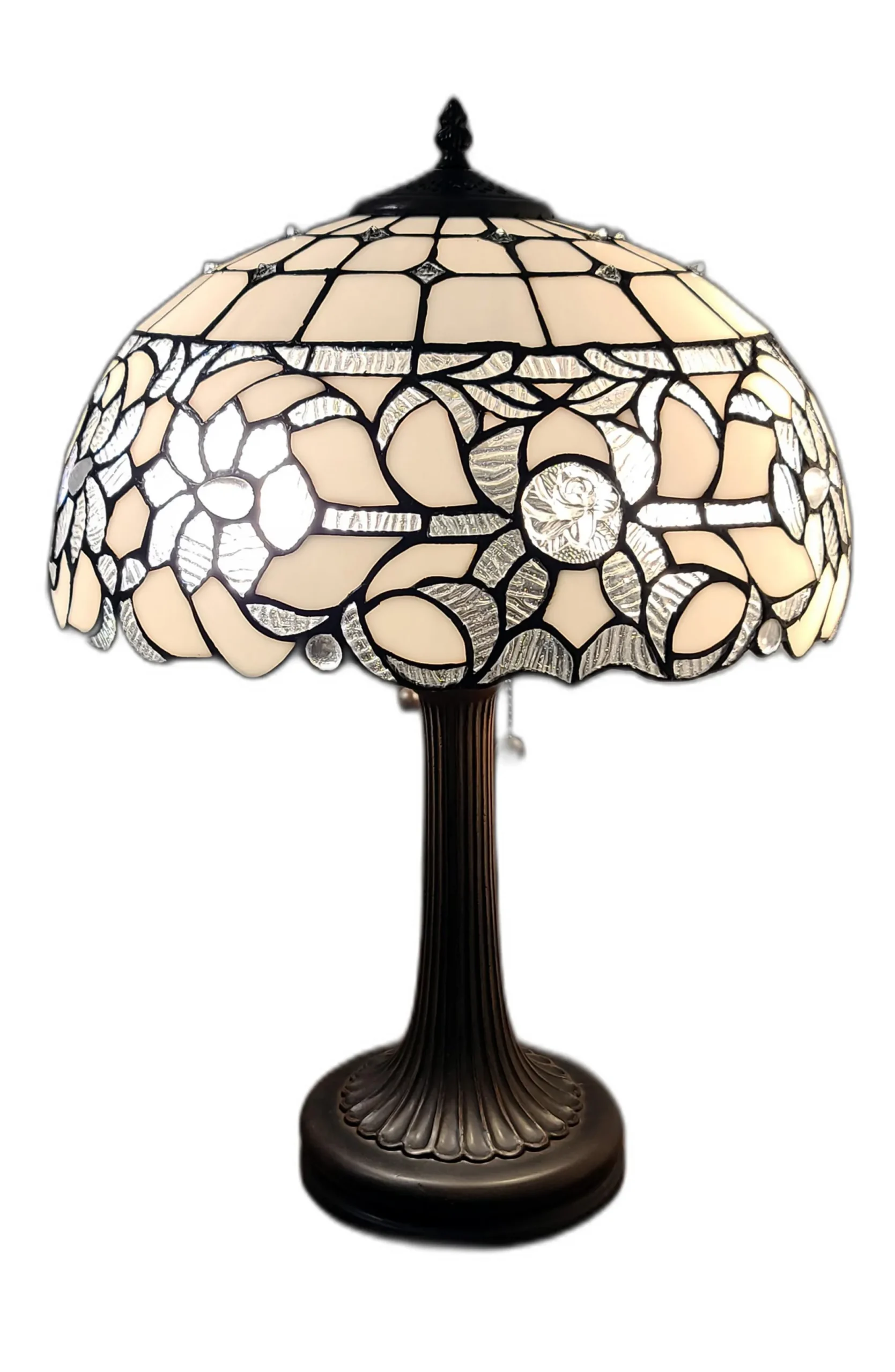 Đèn bàn kiểu chân nến 2 bóng 58cm khung kim loại nâu sẫm chụp trắng - Ảnh 2