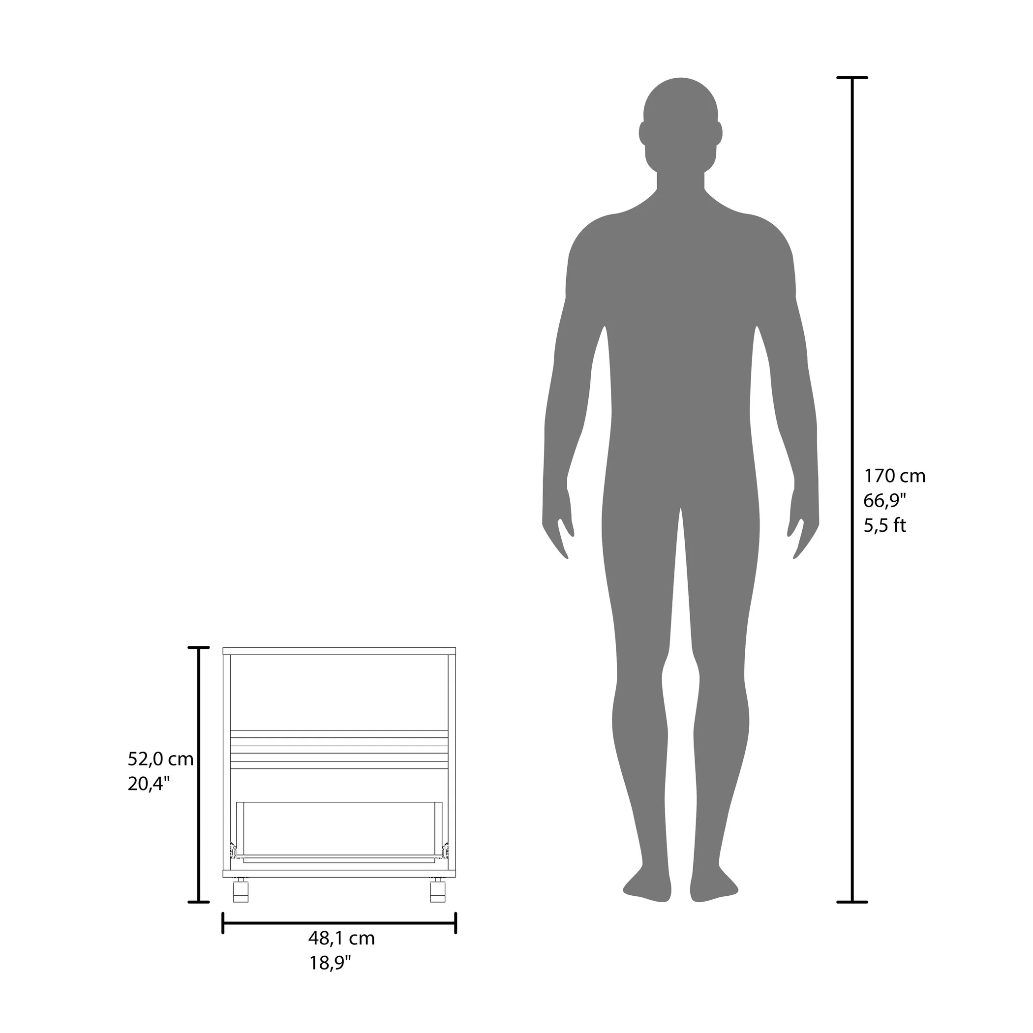 Tủ đầu giường Vance cao 51cm, một ngăn kéo, có bánh xe, màu gỗ sồi tự nhiên - Ảnh 2