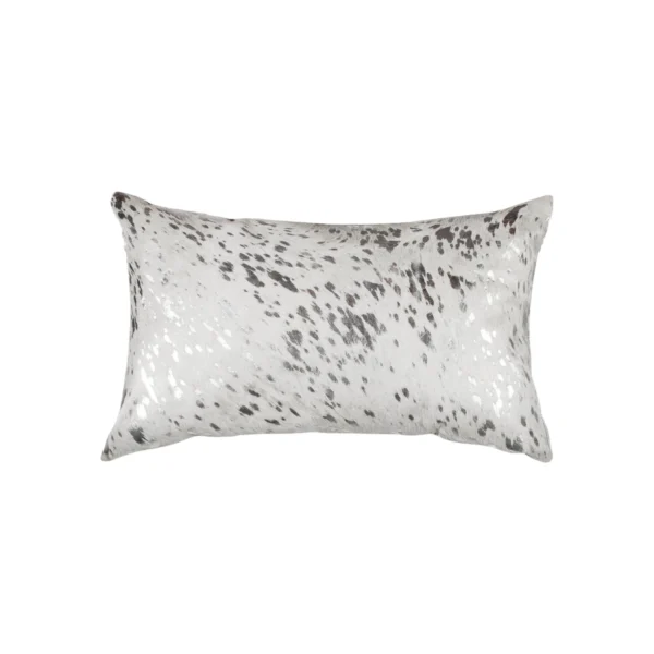 Bộ 2 gối tựa lưng da bò thật họa tiết trừu tượng xám bạc ánh nhũ 30cm x 50cm