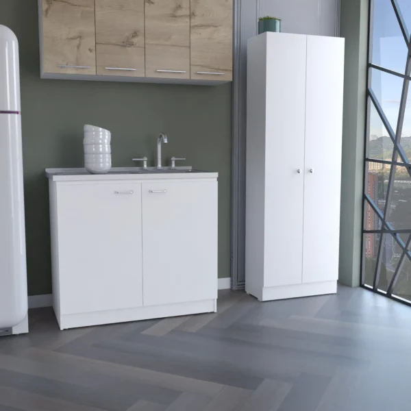 Bộ nội thất bếp Belmont 2 món màu trắng: tủ thực phẩm và tủ chậu rửa