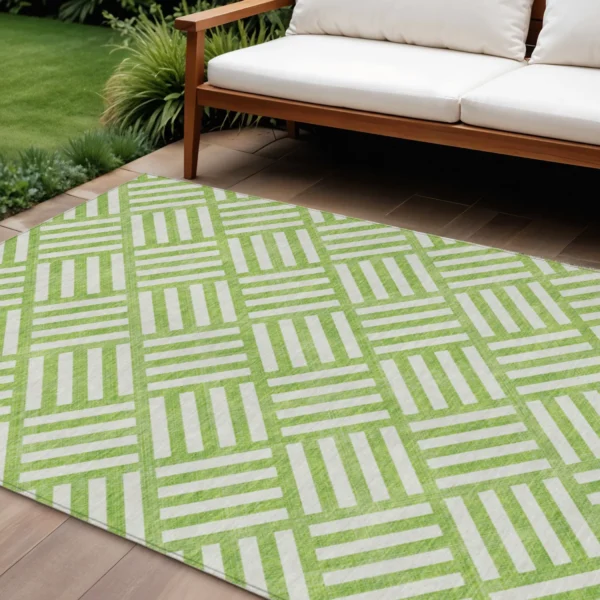 Thảm trải sàn giặt được 3m x 4,3m họa tiết hình học màu xanh chanh và ngà
