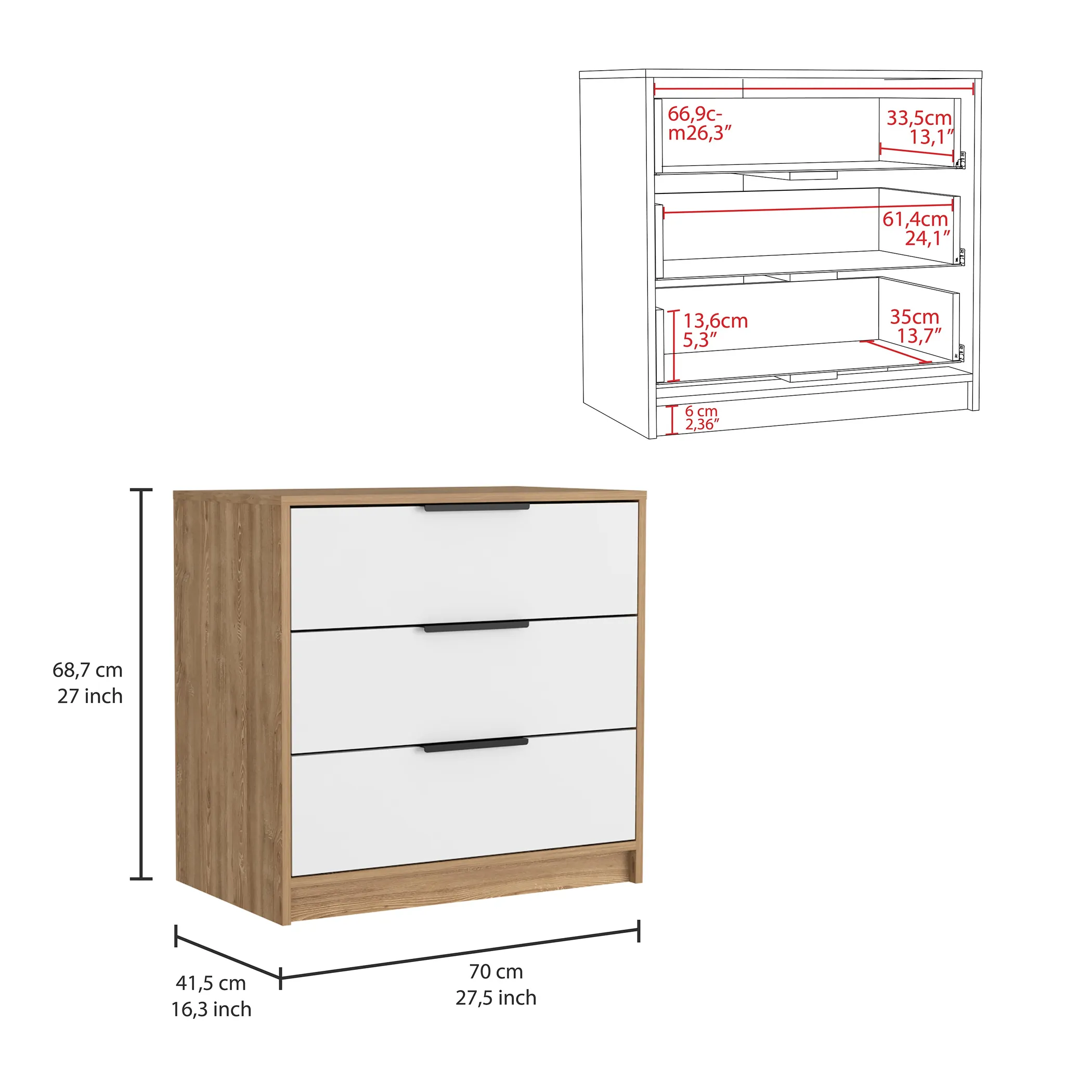 Bộ phòng ngủ Madison 2 món màu trắng phối gỗ thông - Ảnh 5