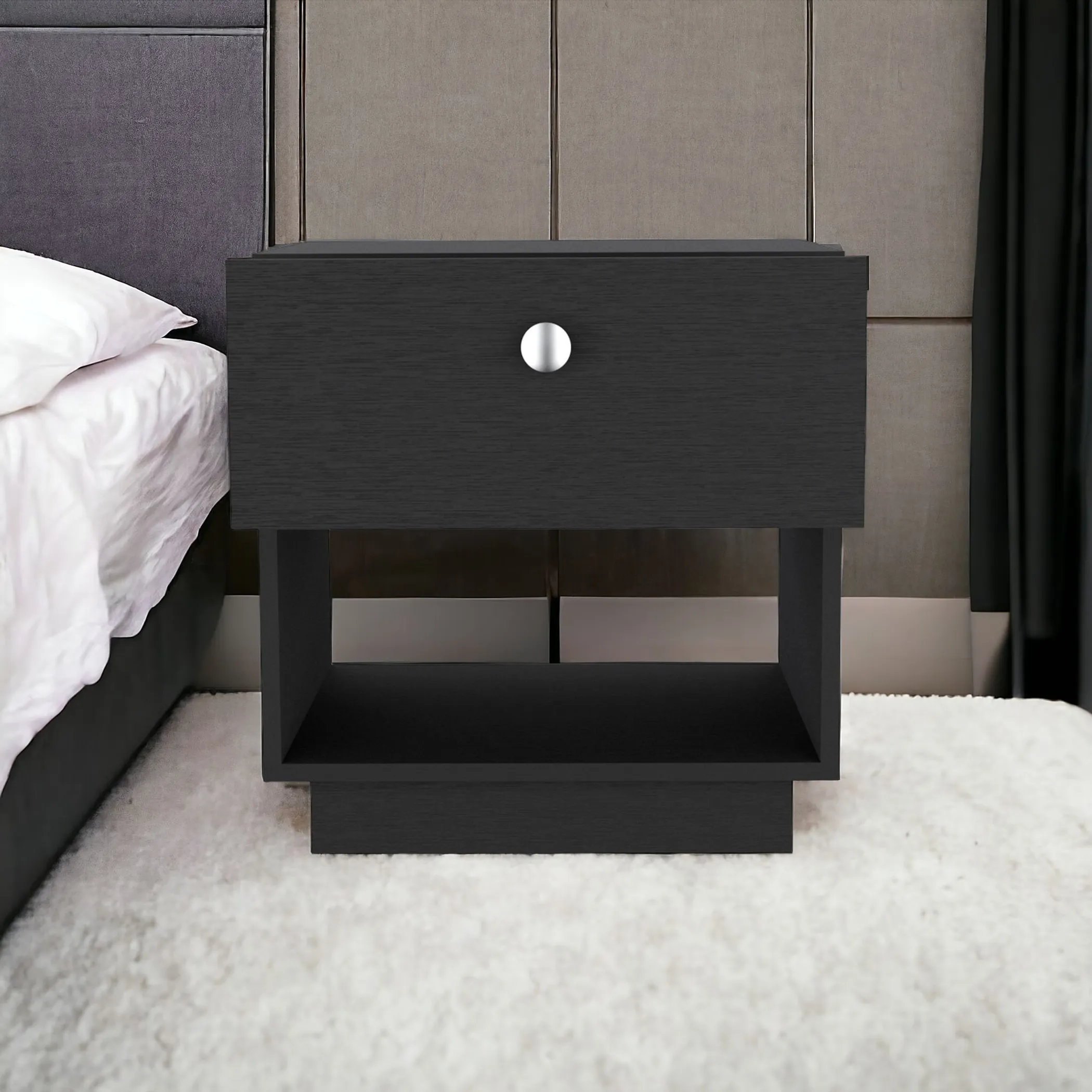 Tủ đầu giường 1 ngăn kéo gỗ công nghiệp màu đen 51cm - Ảnh 2