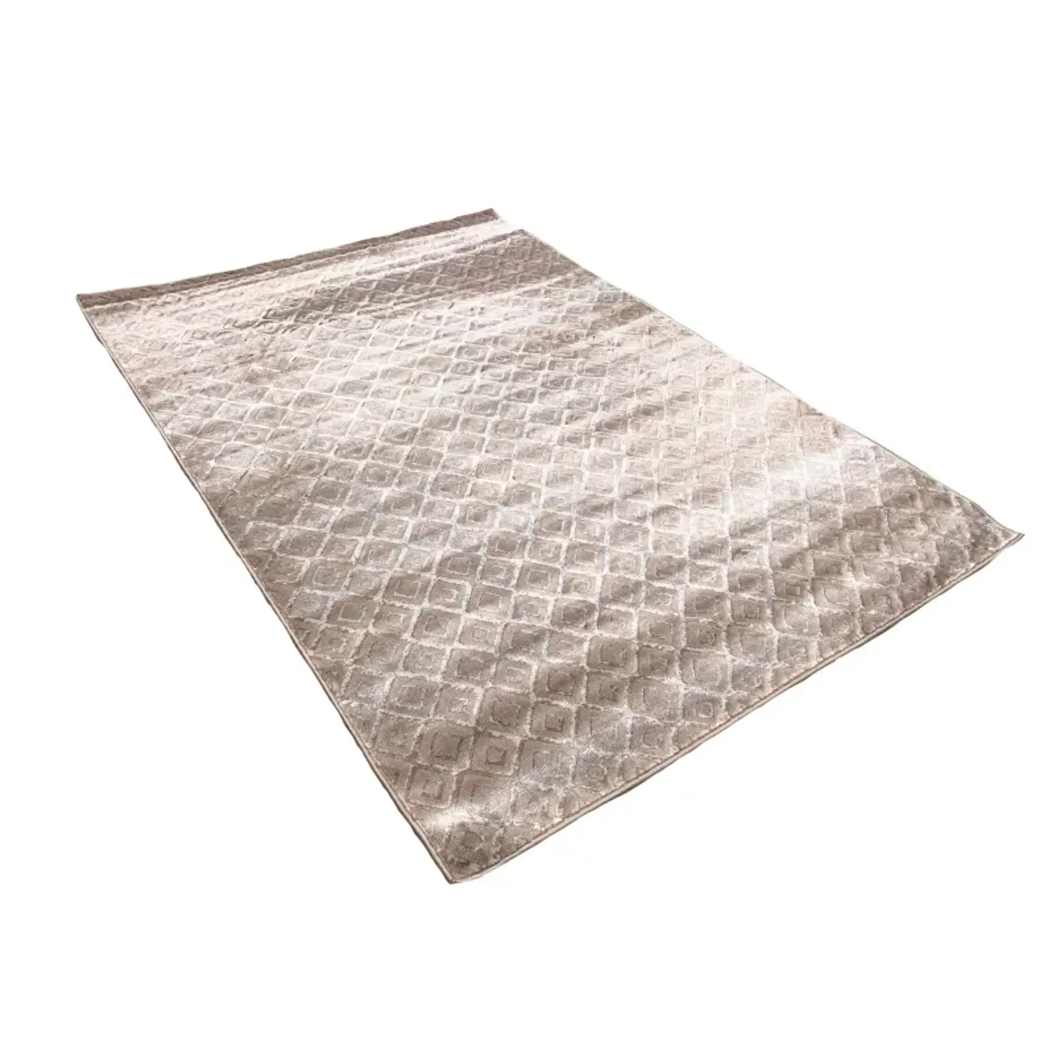 Thảm trải sàn dệt máy 2,4m x 3,1m màu be đậm họa tiết hình học bóng mượt