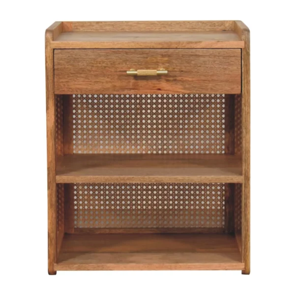 Tủ đầu giường 1 ngăn kéo gỗ xoài tự nhiên lưng đan mây 58cm
