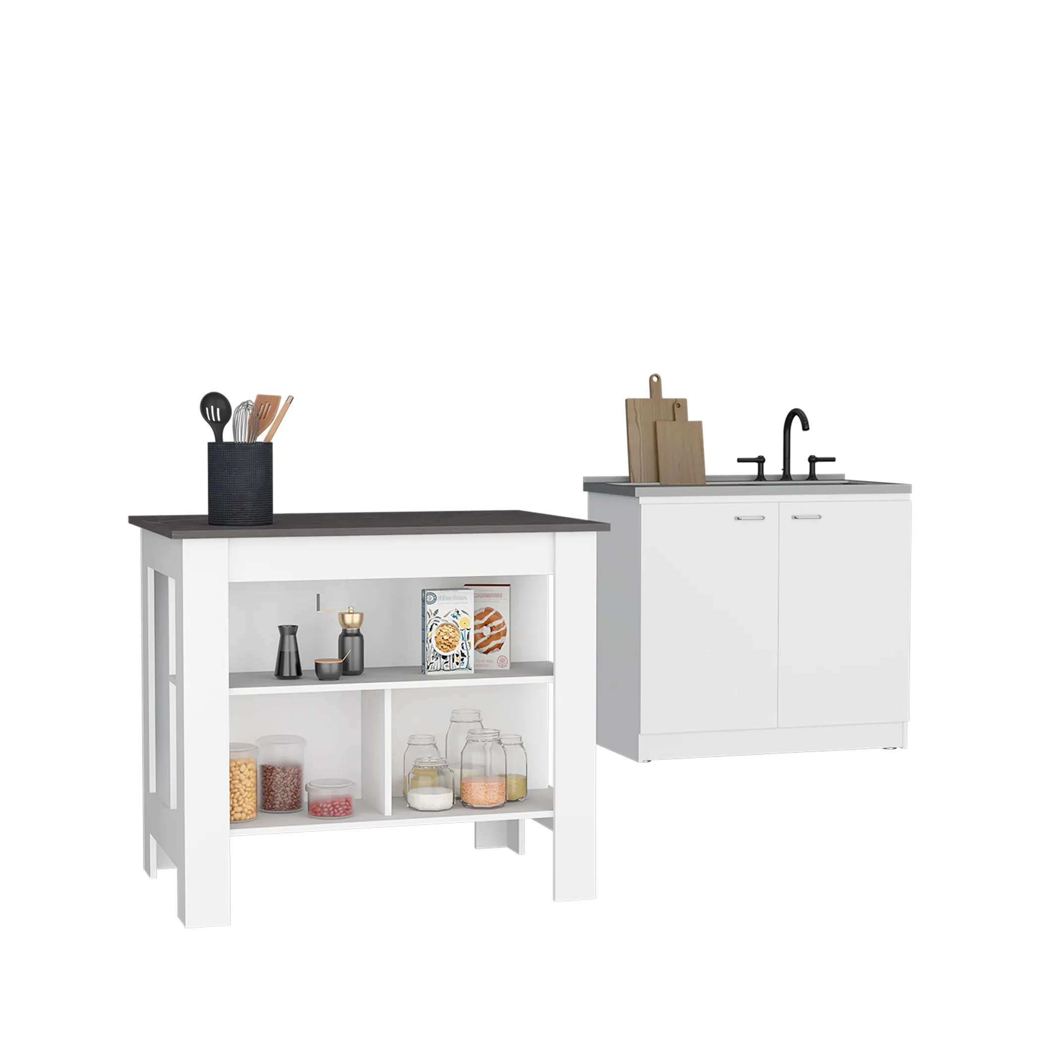 Bộ bếp Cala: đảo bếp và tủ máy rửa chén, màu trắng phối onyx - Ảnh 3