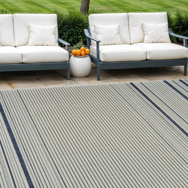 Thảm trải sàn 1,8m x 2,7m họa tiết kẻ sọc phong cách cũ kỹ màu xanh và kem