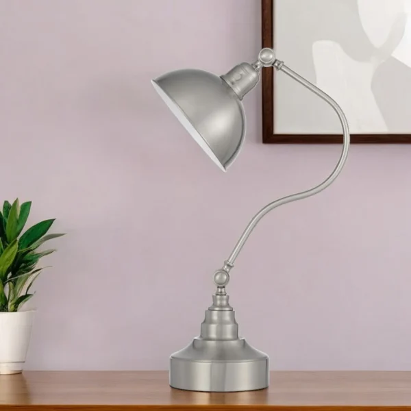Đèn bàn kiểu đèn lồng kim loại nickel chụp mái vòm 64cm