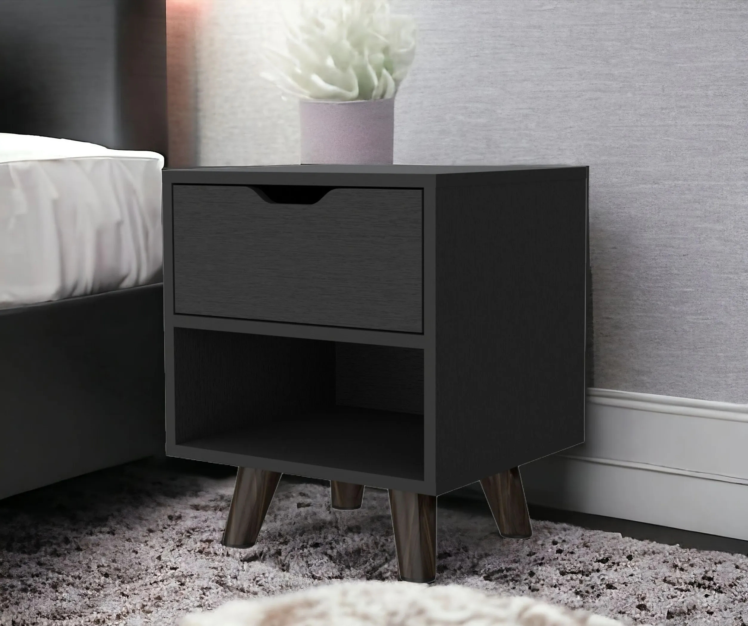 Tủ đầu giường 1 ngăn kéo gỗ công nghiệp màu đen 48cm - Ảnh 2