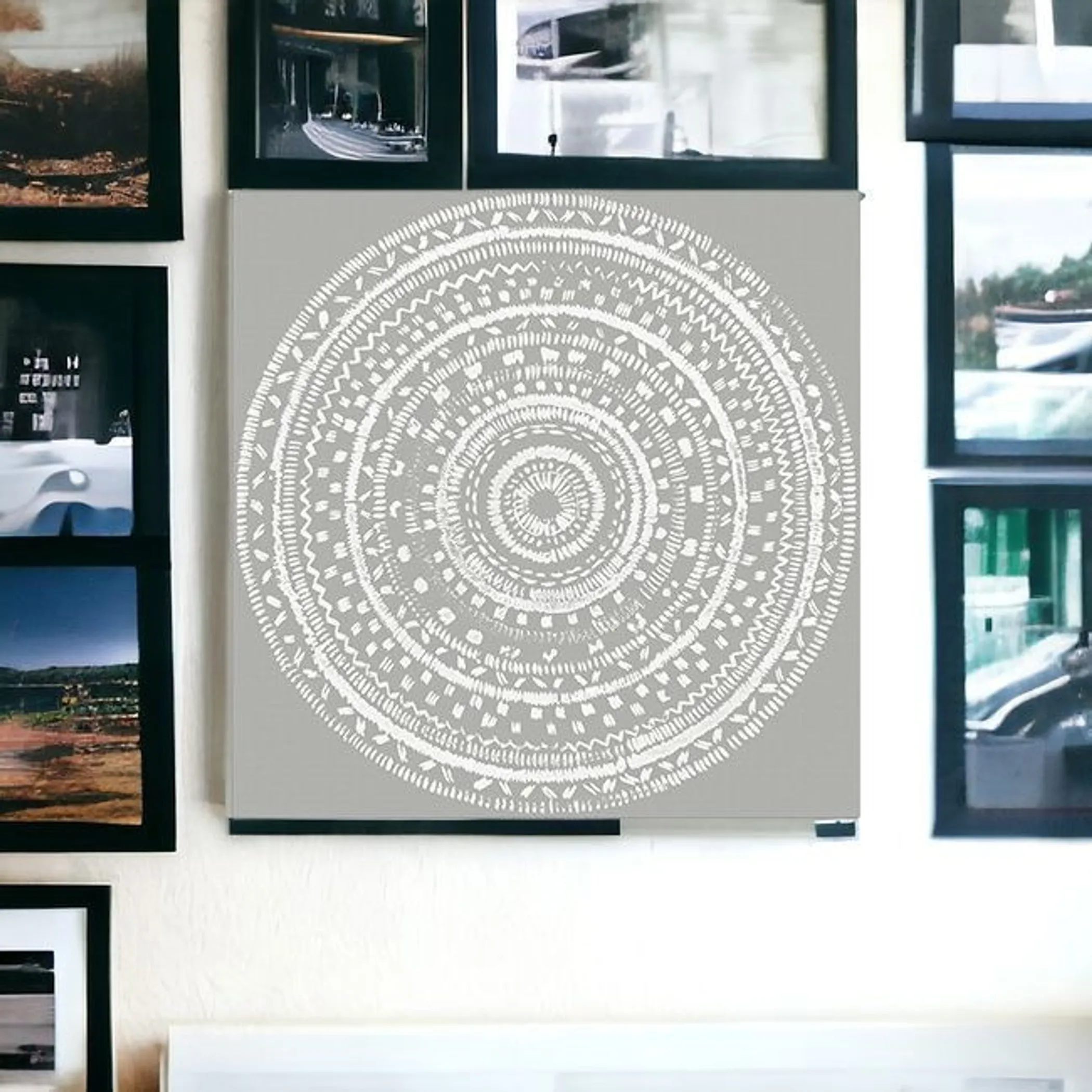 Tranh canvas mandala trắng phong cách boho không khung - Ảnh 3