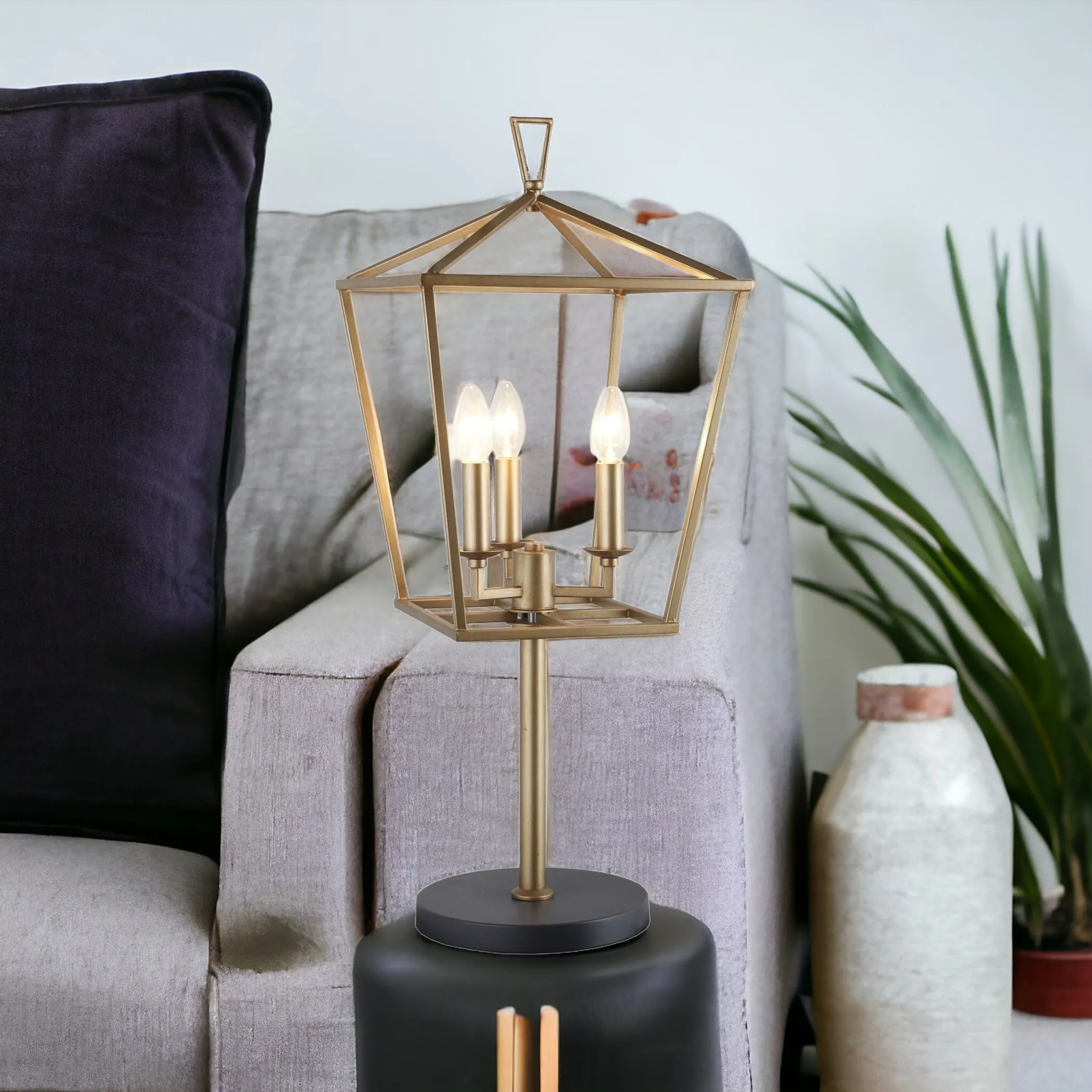 Đèn ngủ đầu giường 3 bóng 76cm khung sắt đen - Ảnh 2