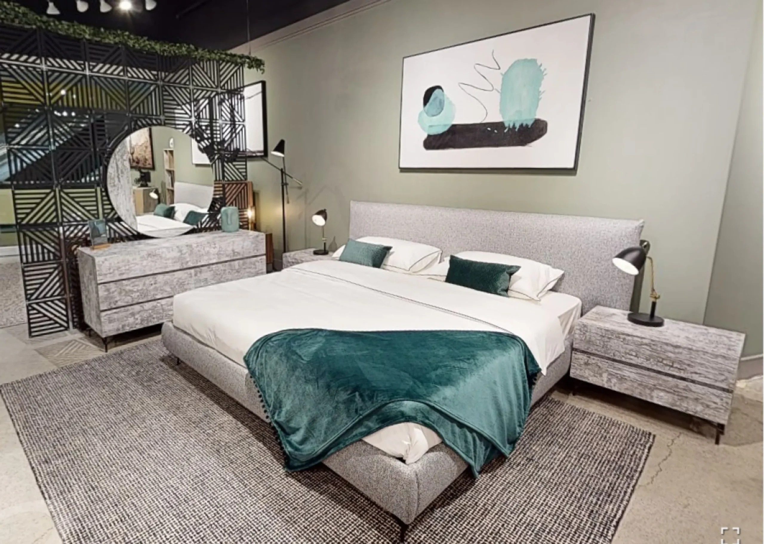 Tủ đầu giường hai ngăn kéo 53cm màu xám phong cách cũ kỹ - Ảnh 3