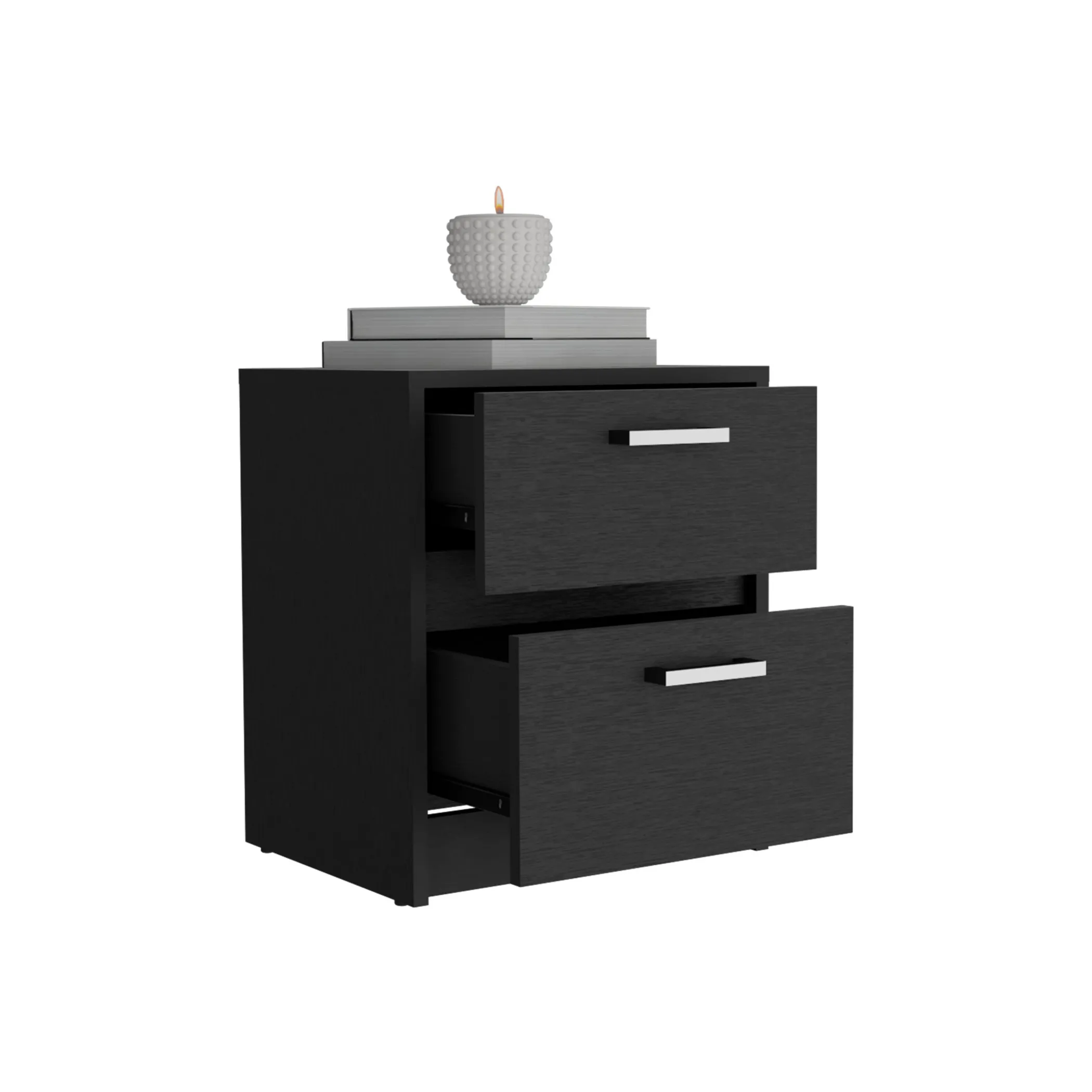 Tủ đầu giường 2 ngăn kéo màu đen 48cm - Ảnh 4