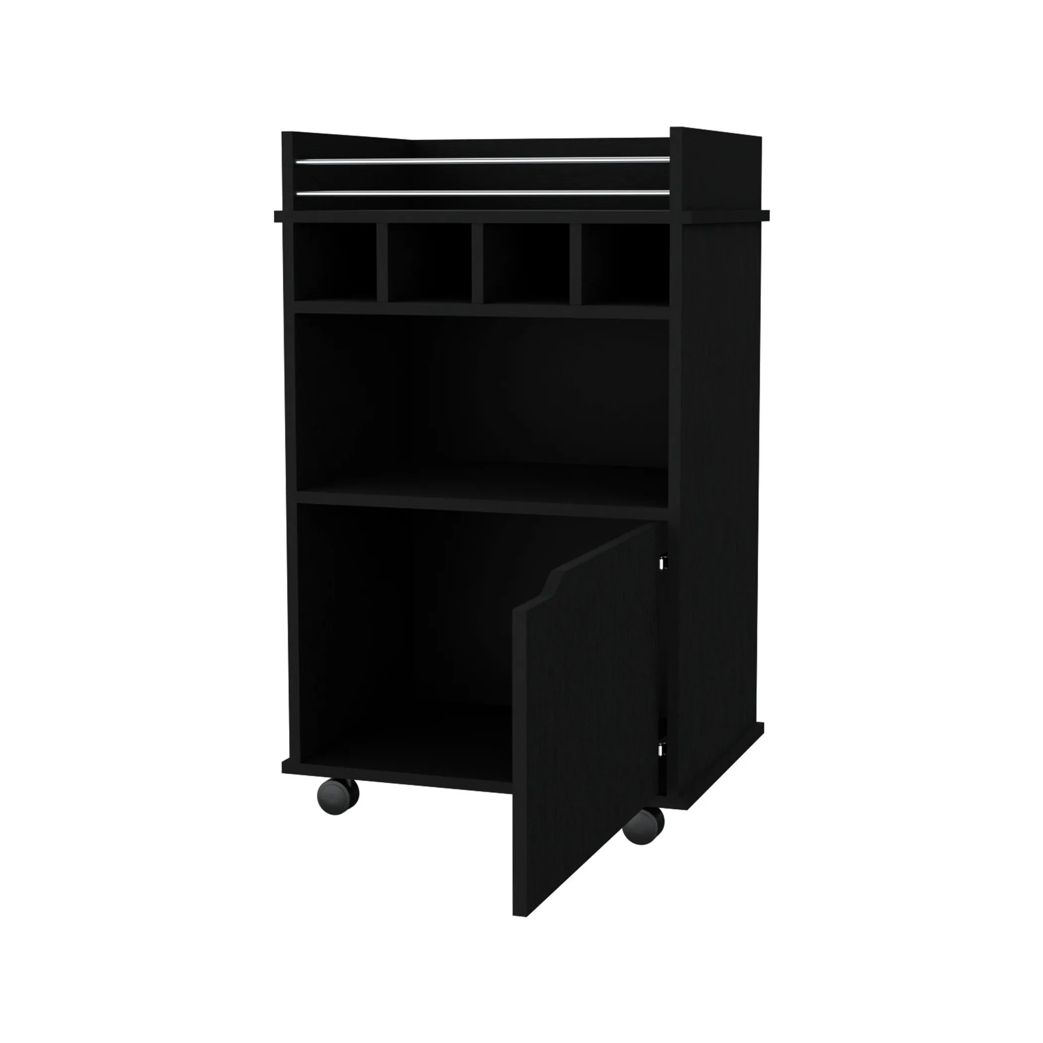 Xe đẩy quầy bar gỗ màu đen có kệ để rượu vang 56cm - Ảnh 3