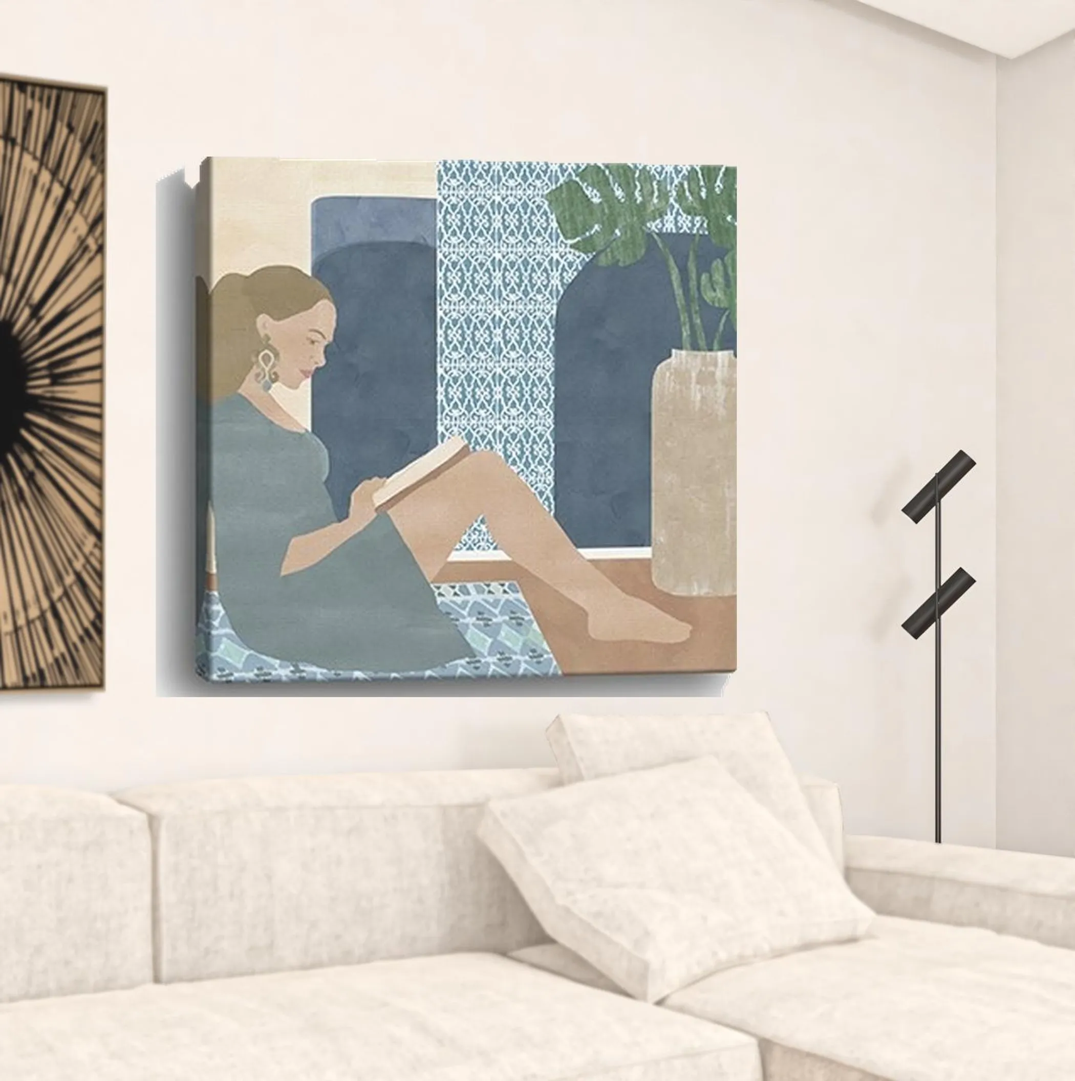 Tranh canvas cô gái đọc sách phong cách boho không khung - Ảnh 5