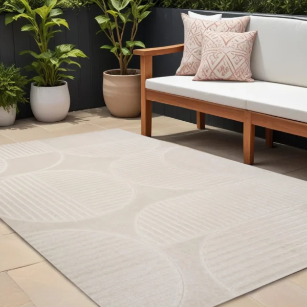 Thảm trải sàn trong nhà ngoài trời họa tiết sọc màu ngà kem 3,7m x 4,6m